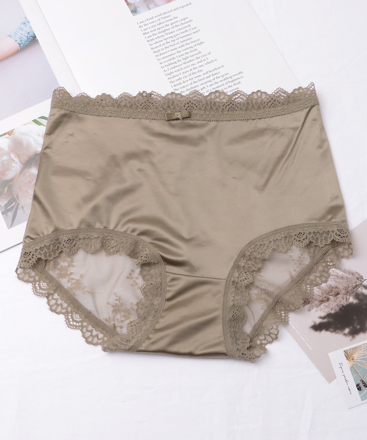 【5枚セット】バックレース リボン付き サテン ミドル ショーツ