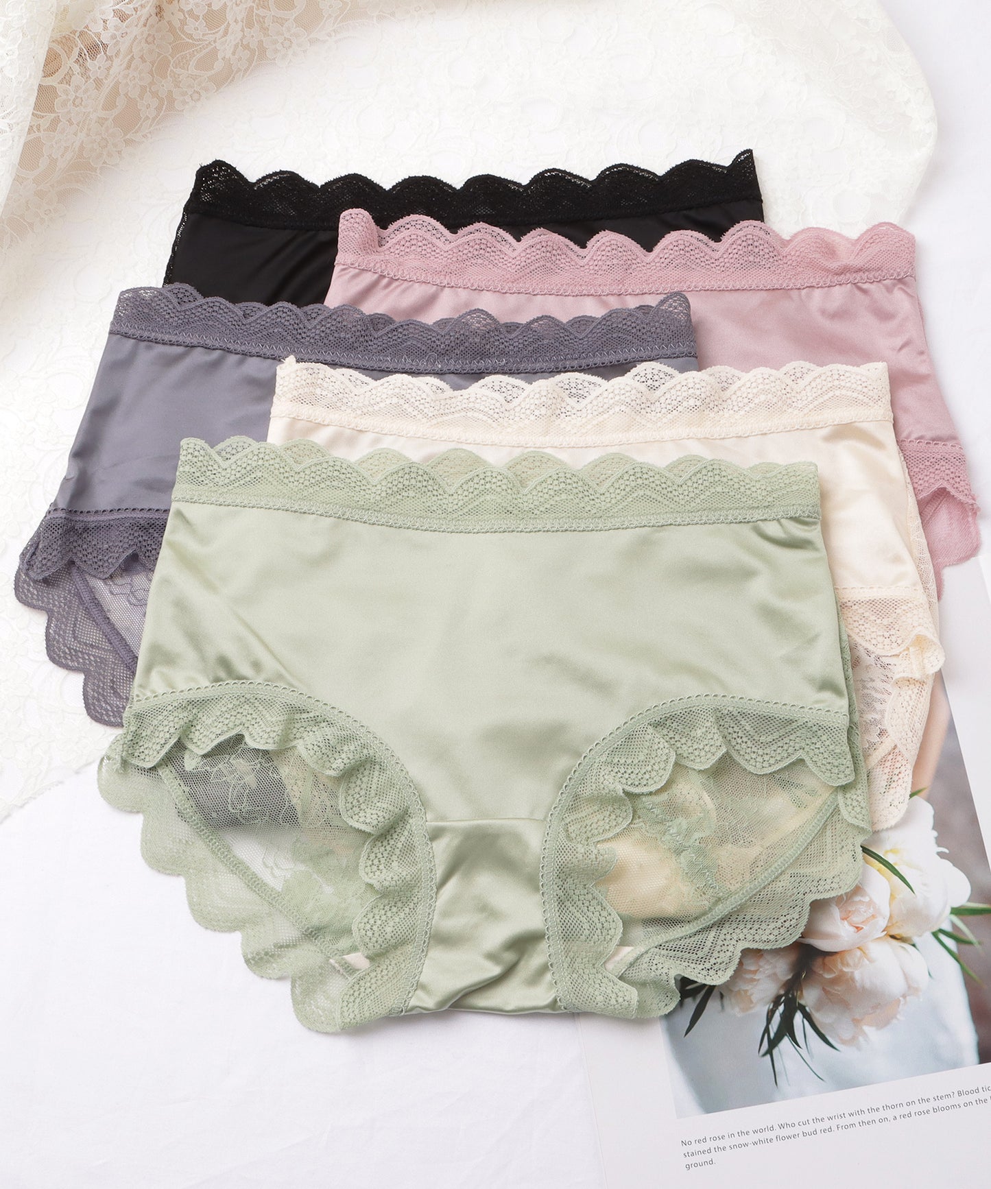 【5枚セット】バックレーススカラップデザインショーツ