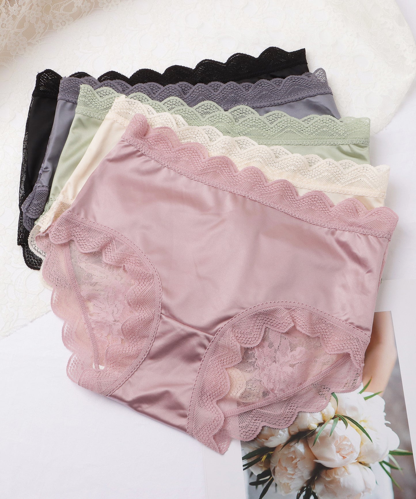【5枚セット】バックレーススカラップデザインショーツ