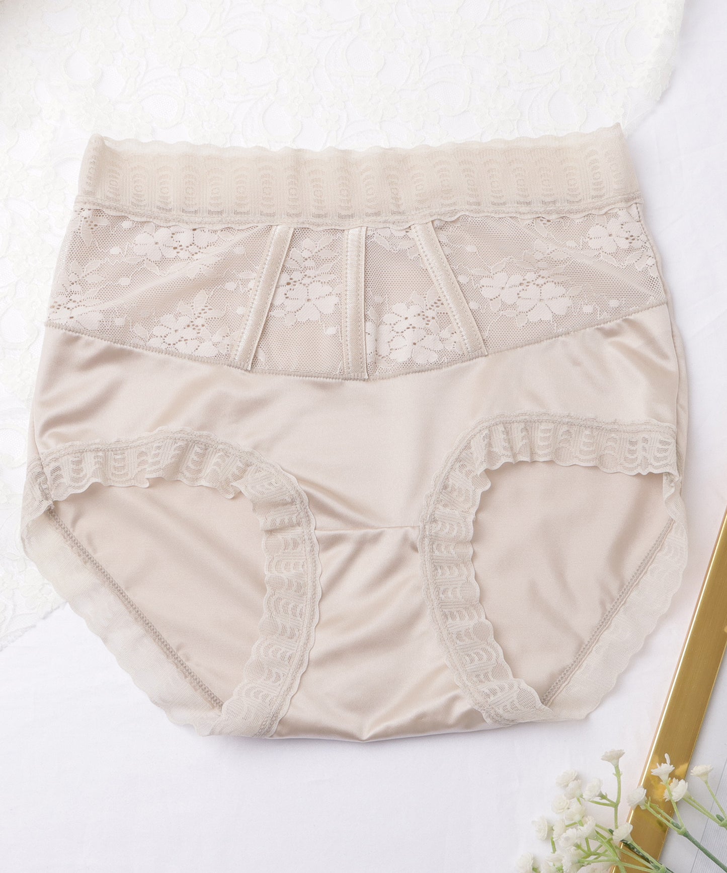 【6枚セット】ハイウエストレースドッキングサテンショーツ