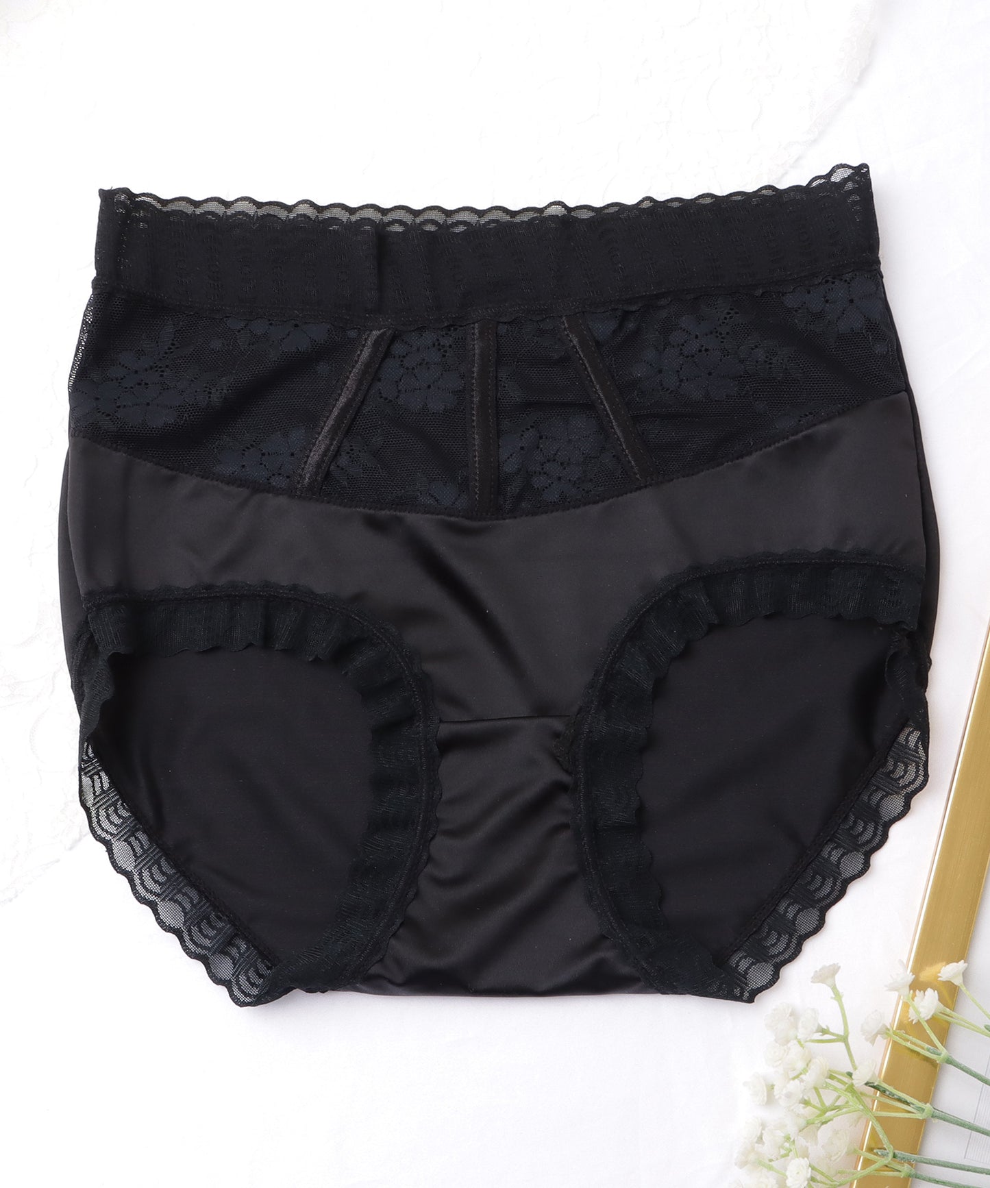 【6枚セット】ハイウエストレースドッキングサテンショーツ