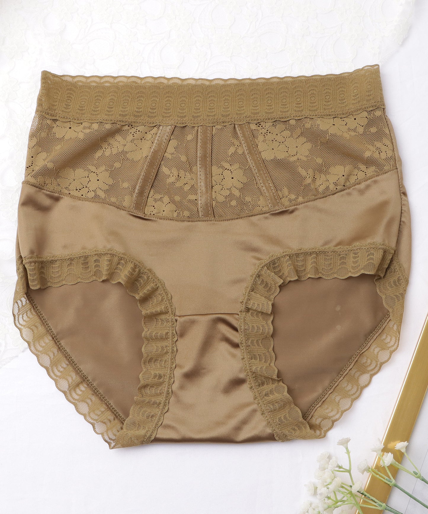【6枚セット】ハイウエストレースドッキングサテンショーツ