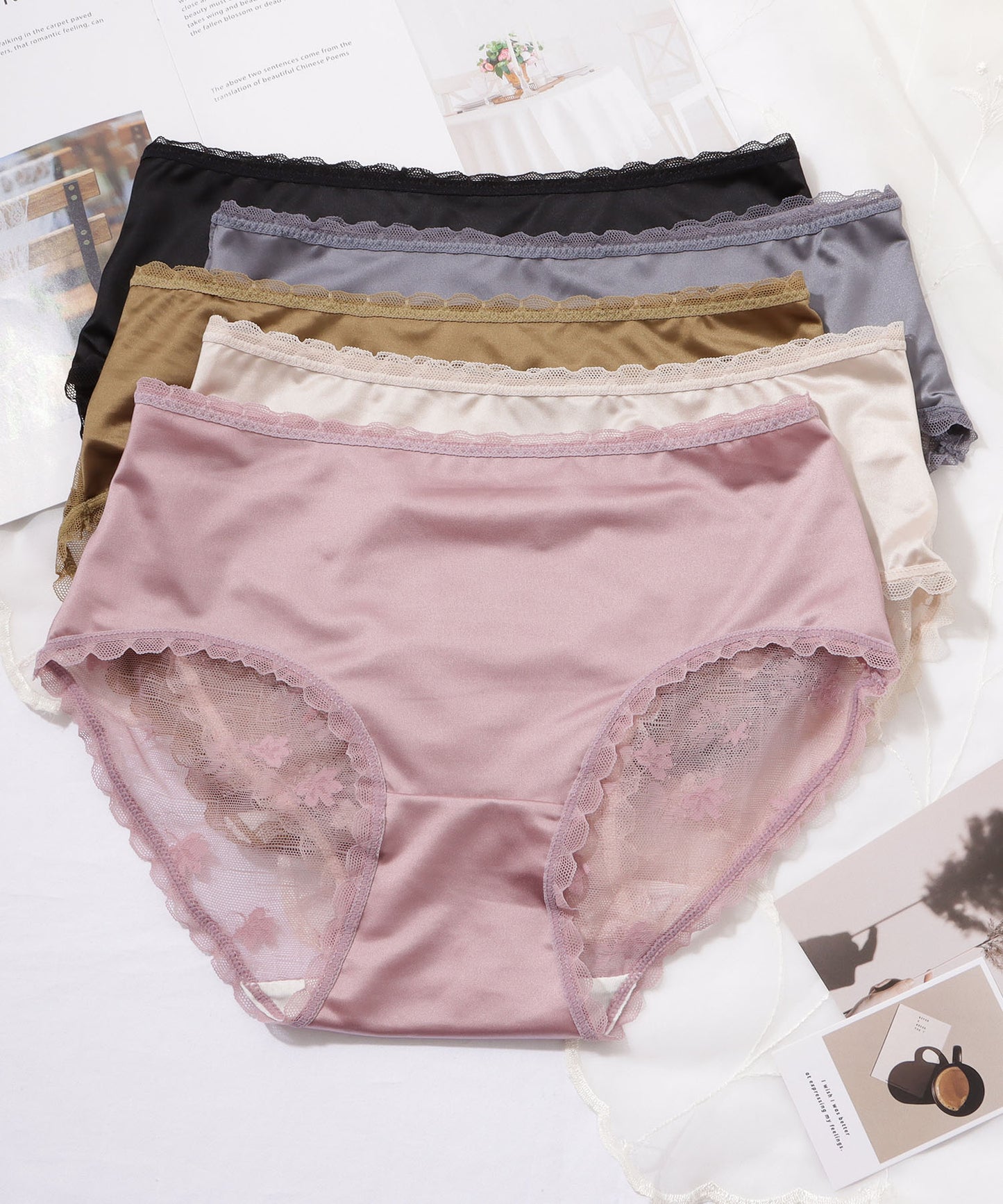 【5枚セット】リボンレーススカラップミドルショーツ