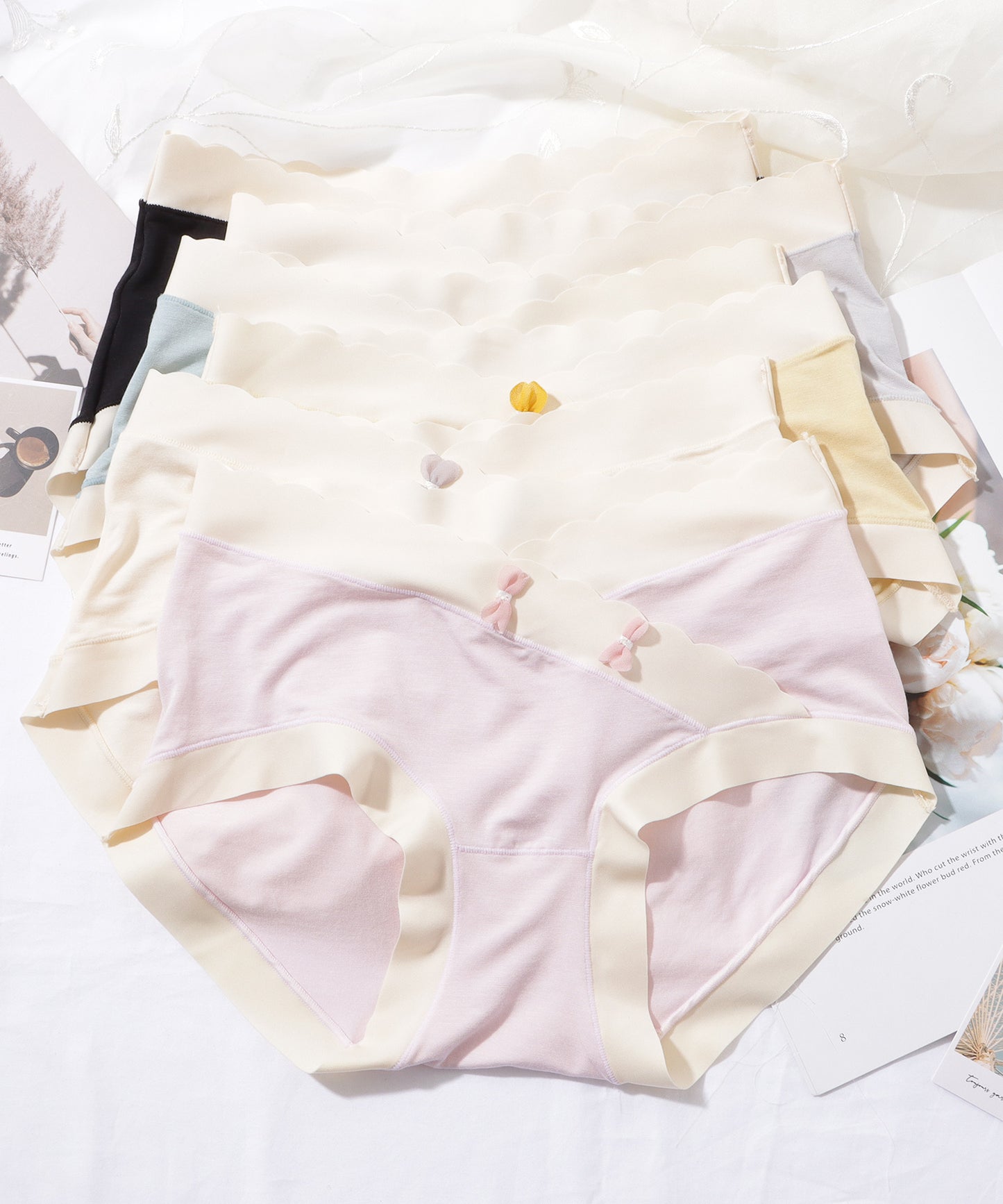 【6枚セット】スカラップリボン配色マタニティショーツ
