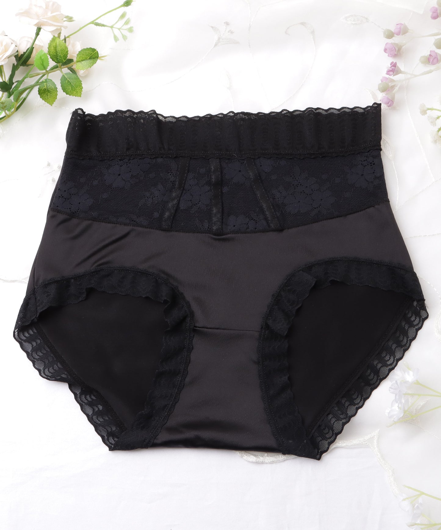 【6枚セット】ハイウエストサテンレースドッキングショーツ