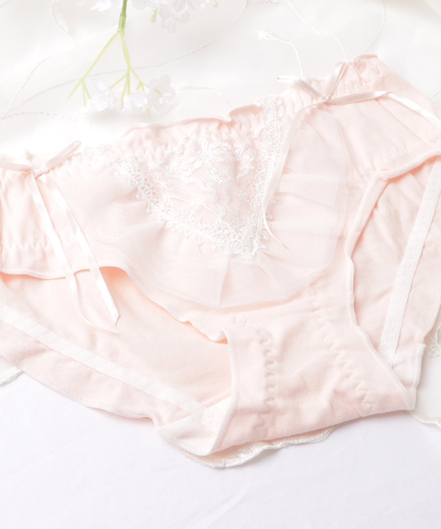 【4枚セット】ダブルリボンシフォンフリル刺繍ショーツ