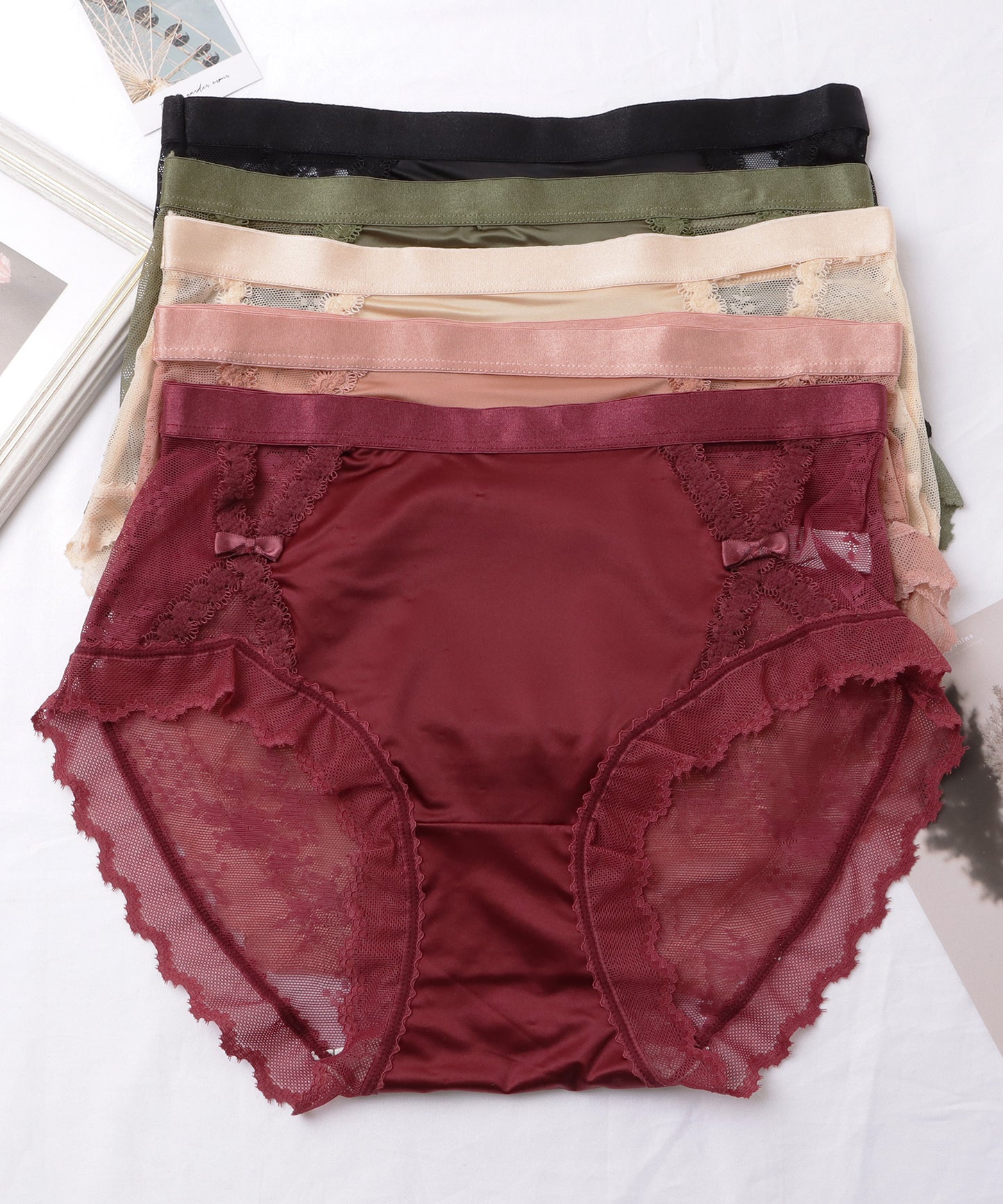 【5枚セット】レースドッキングサテンフィットショーツ