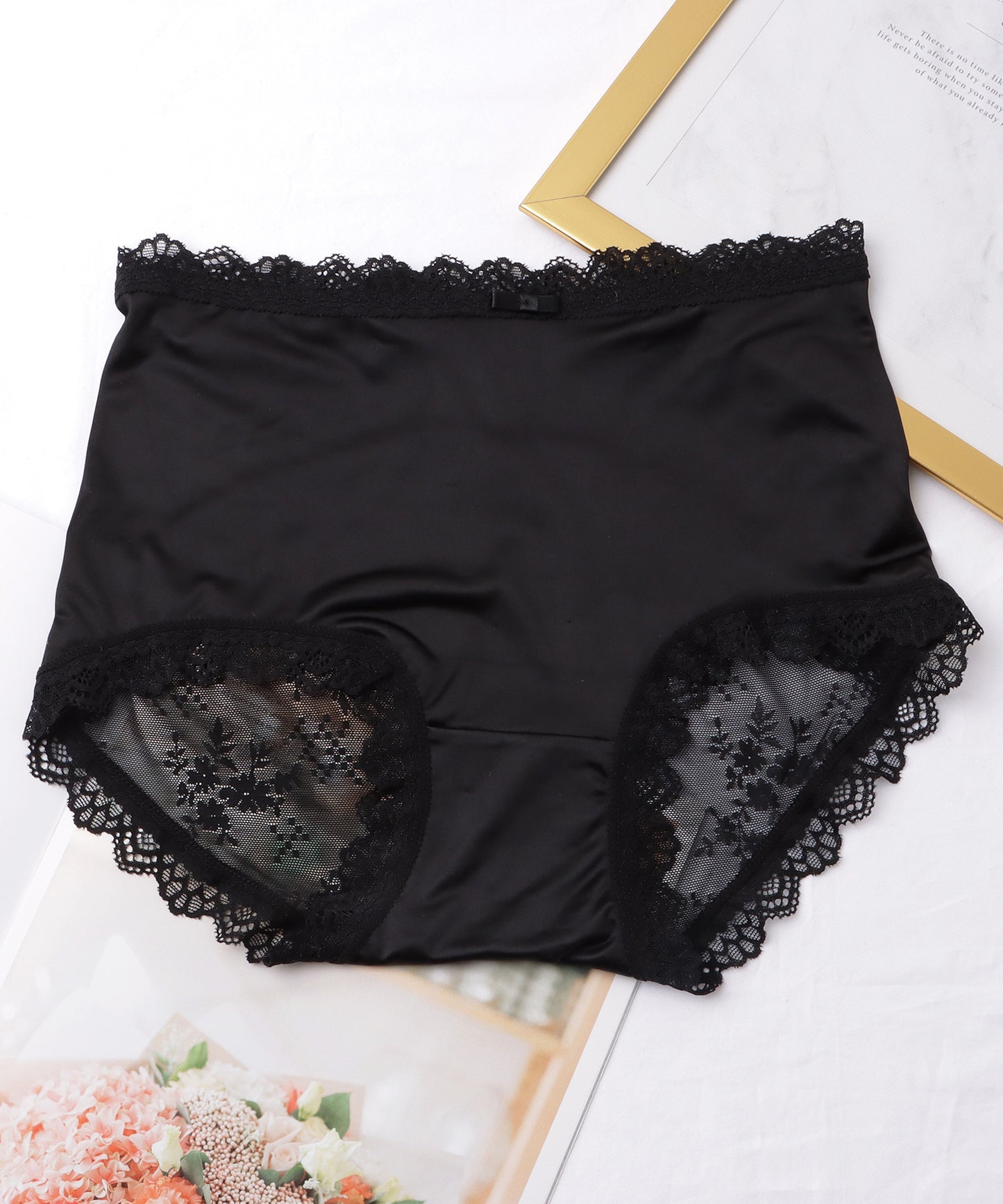 【5枚セット】サテンフィットハイウエストレースドッキングショーツ
