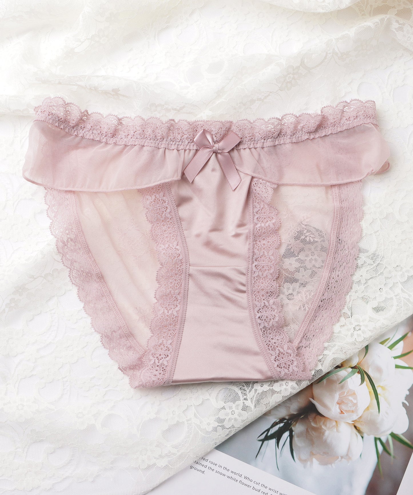 【5枚セット】リボン付きサテンストレッチフリルショーツ