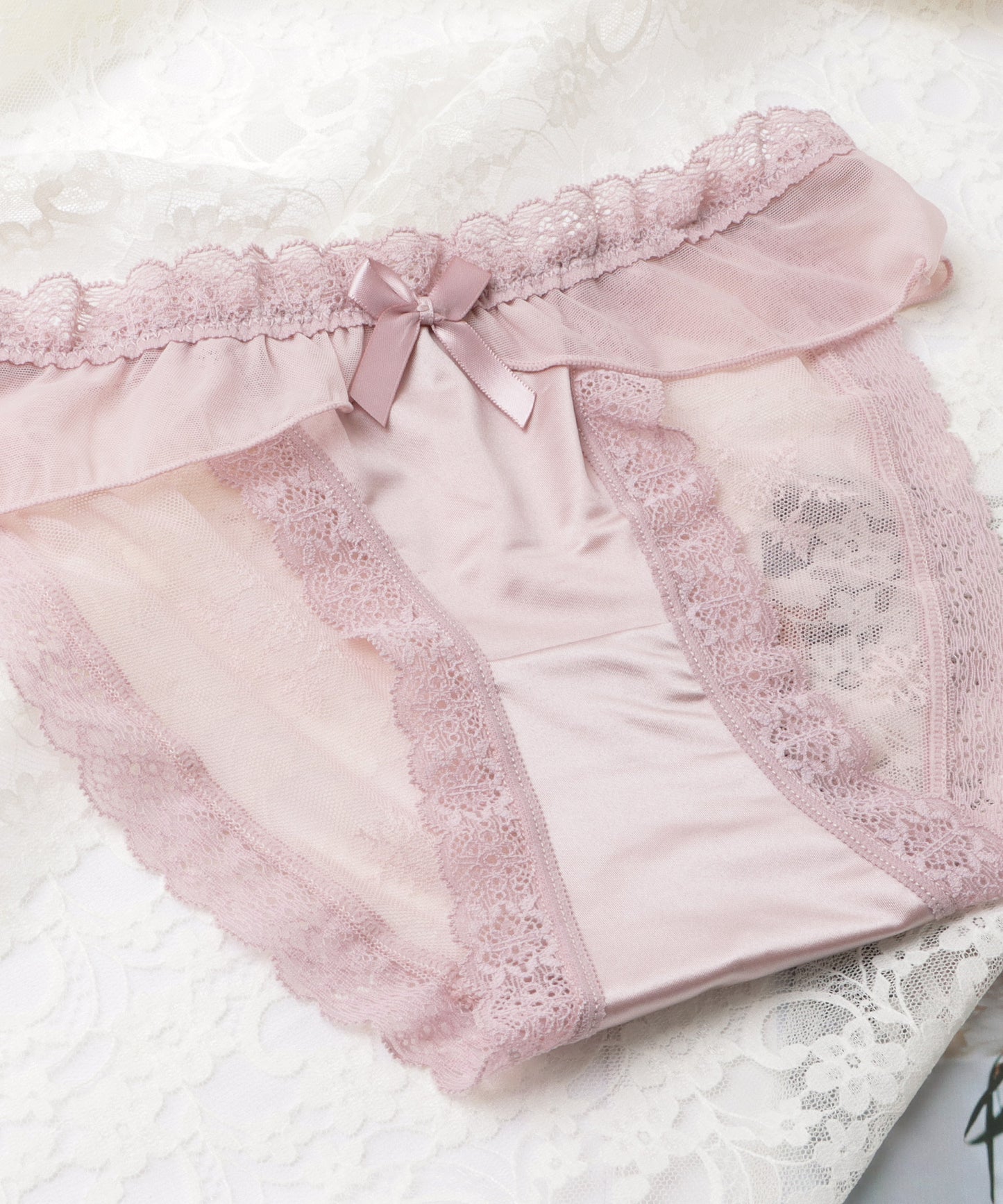 【5枚セット】リボン付きサテンストレッチフリルショーツ