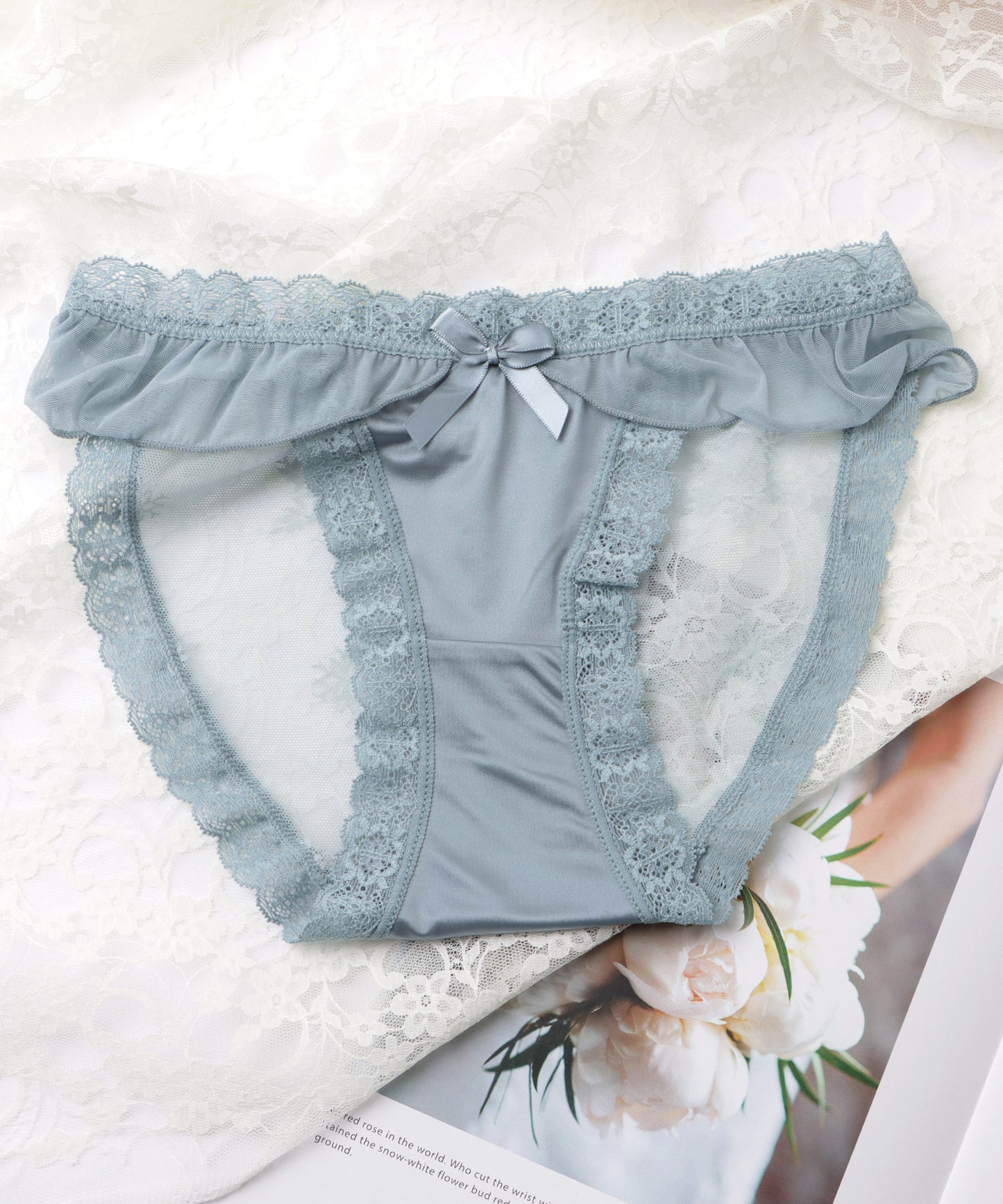 【5枚セット】リボン付きサテンストレッチフリルショーツ
