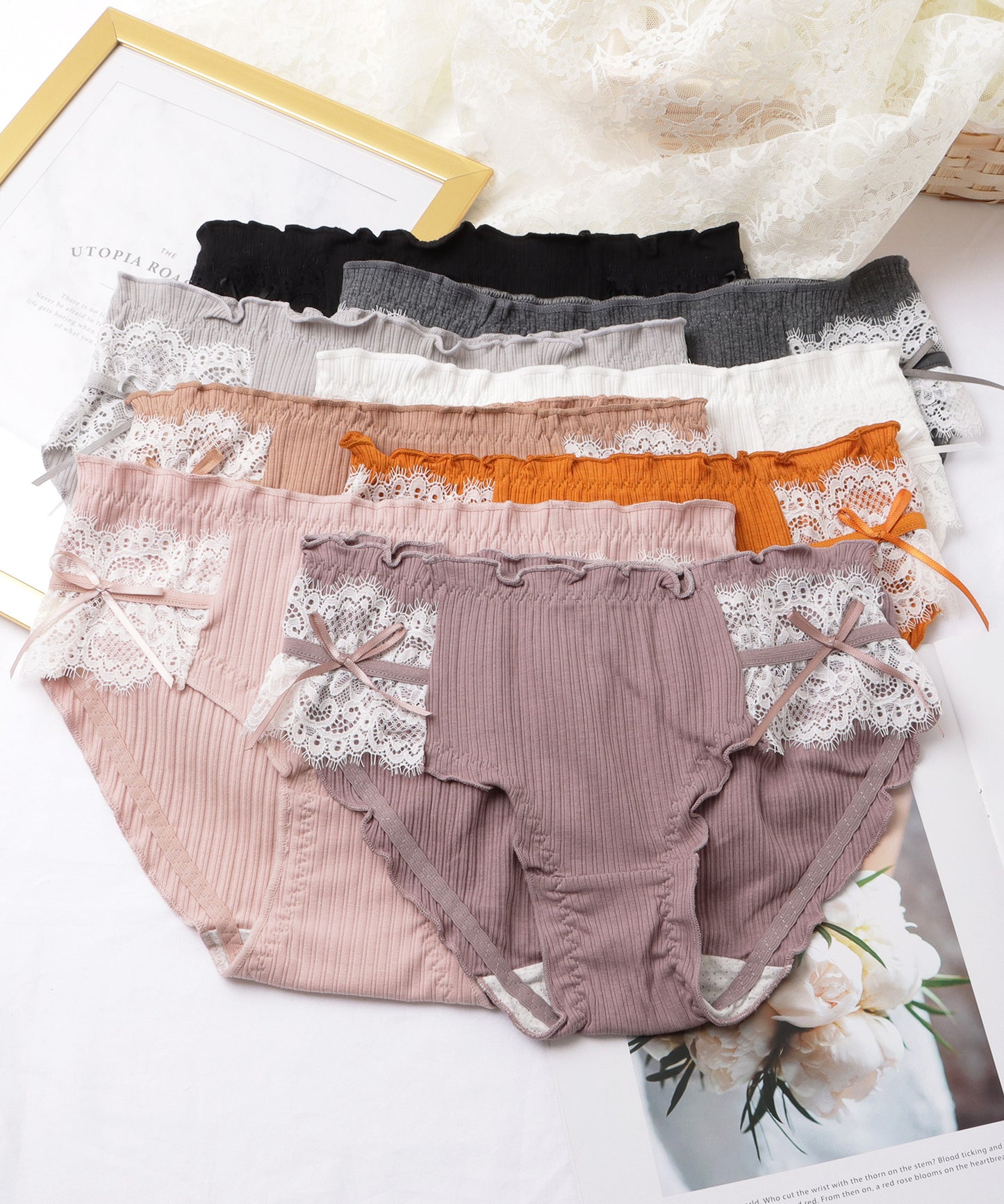 【8枚セット】レースドッキングストライプショーツ