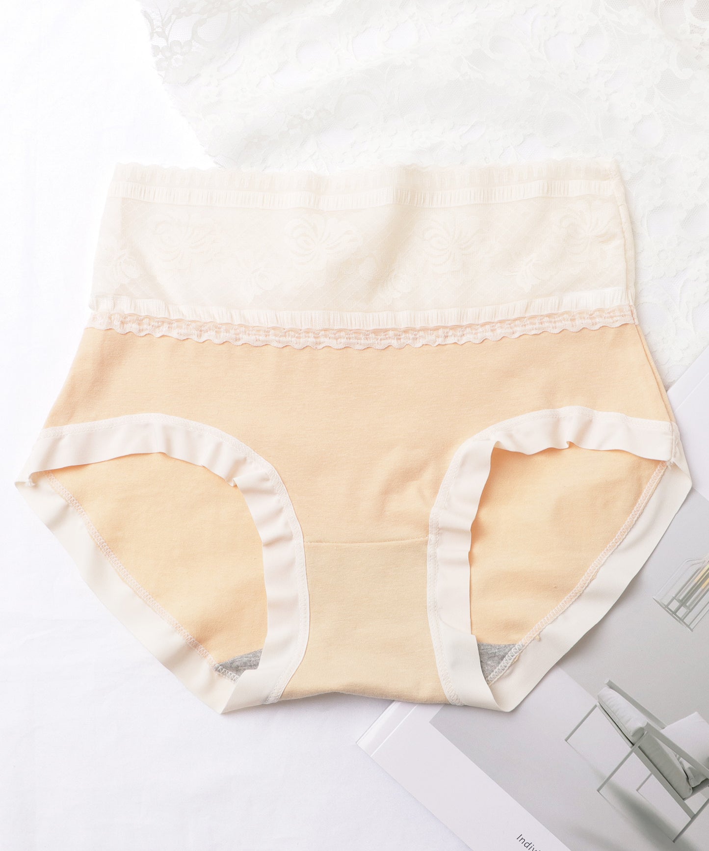 【6枚セット】ハイウエスト レース 配色 コットン ショーツ
