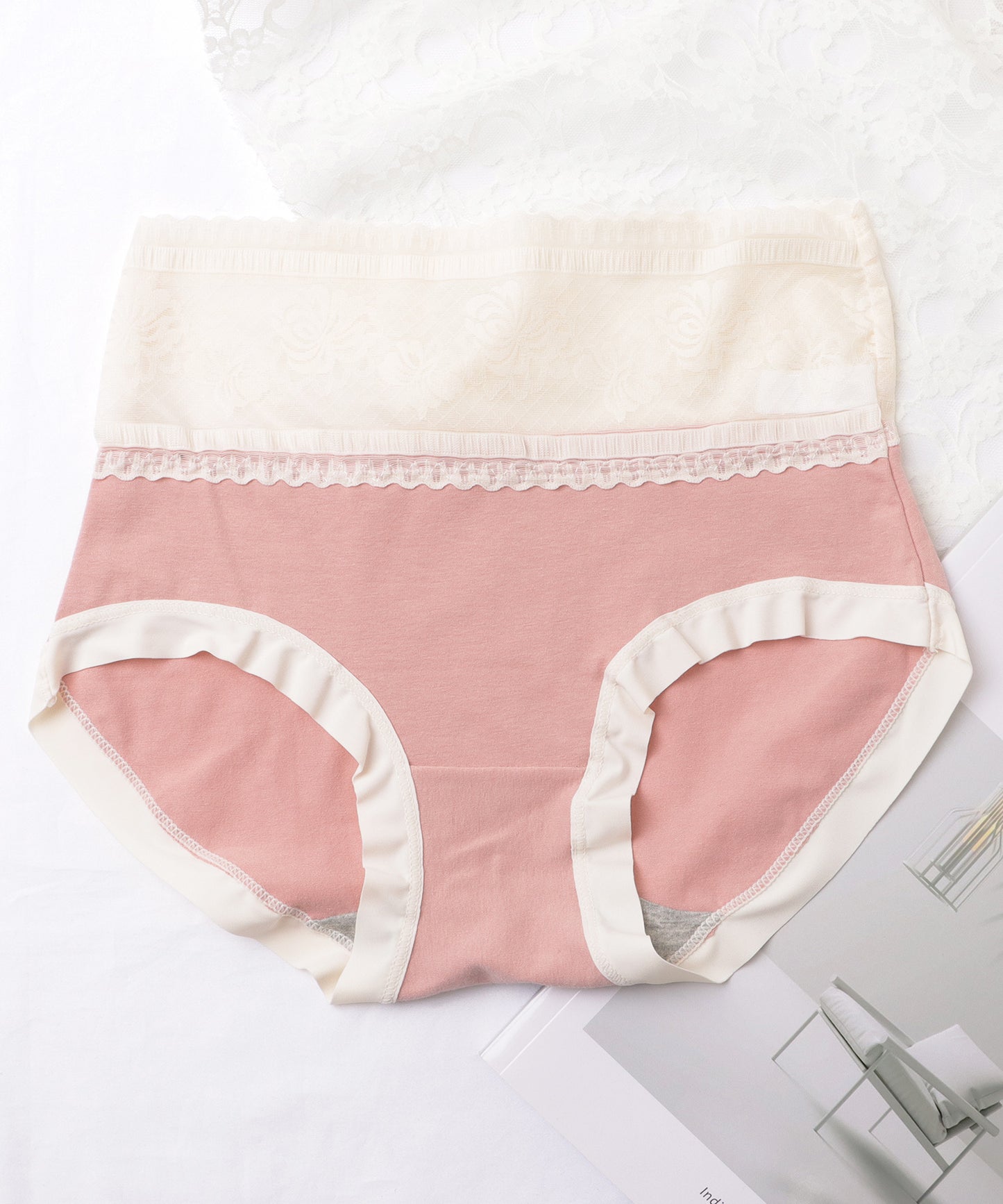 【6枚セット】ハイウエスト レース 配色 コットン ショーツ