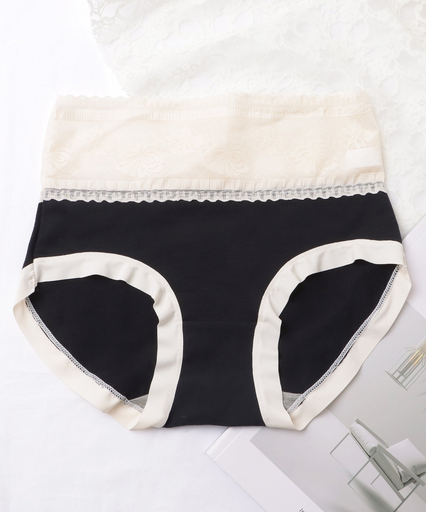 【6枚セット】ハイウエスト レース 配色 コットン ショーツ