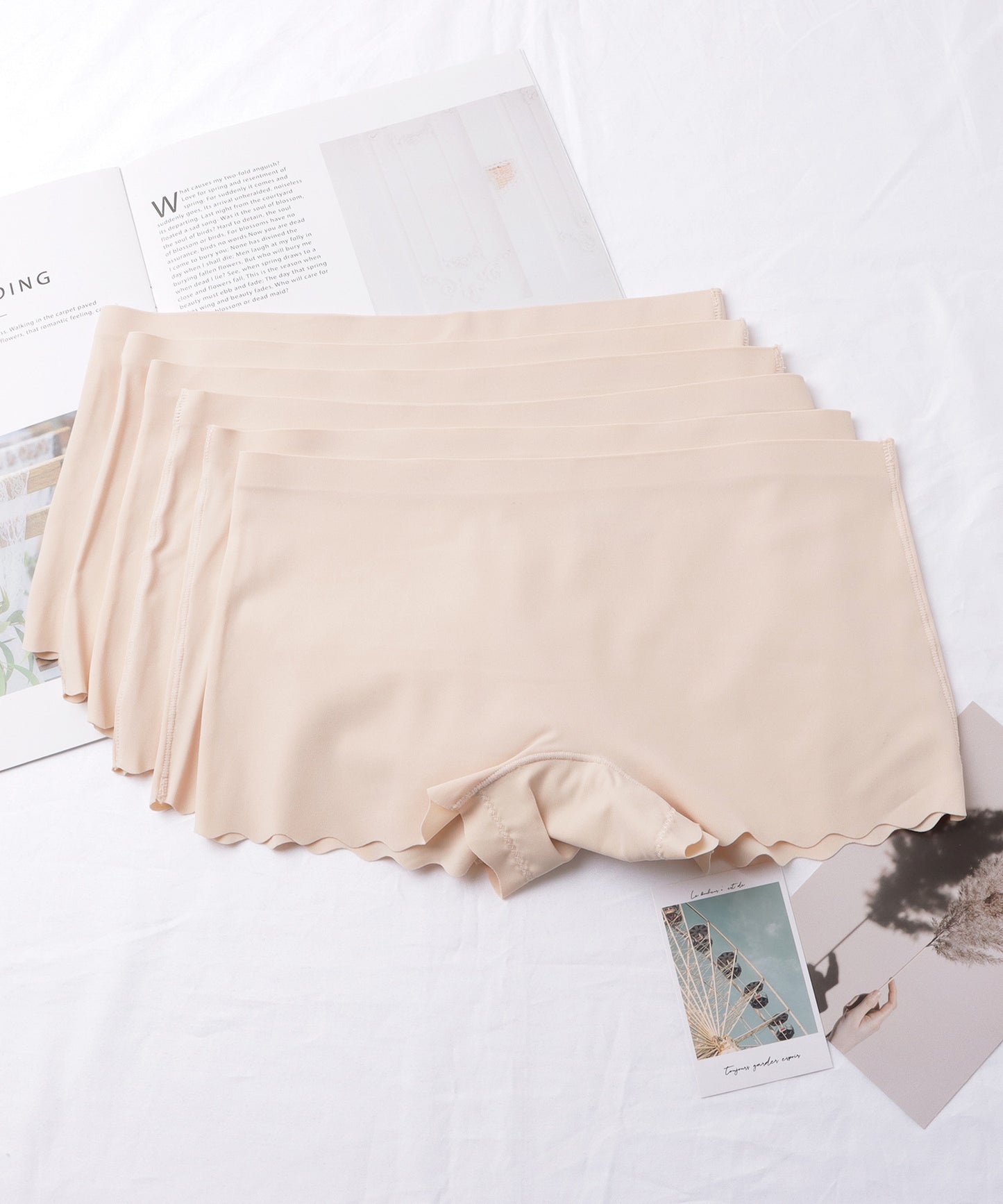 【6枚セット】シームレス スカラップ裾 ボクサー ショーツ
