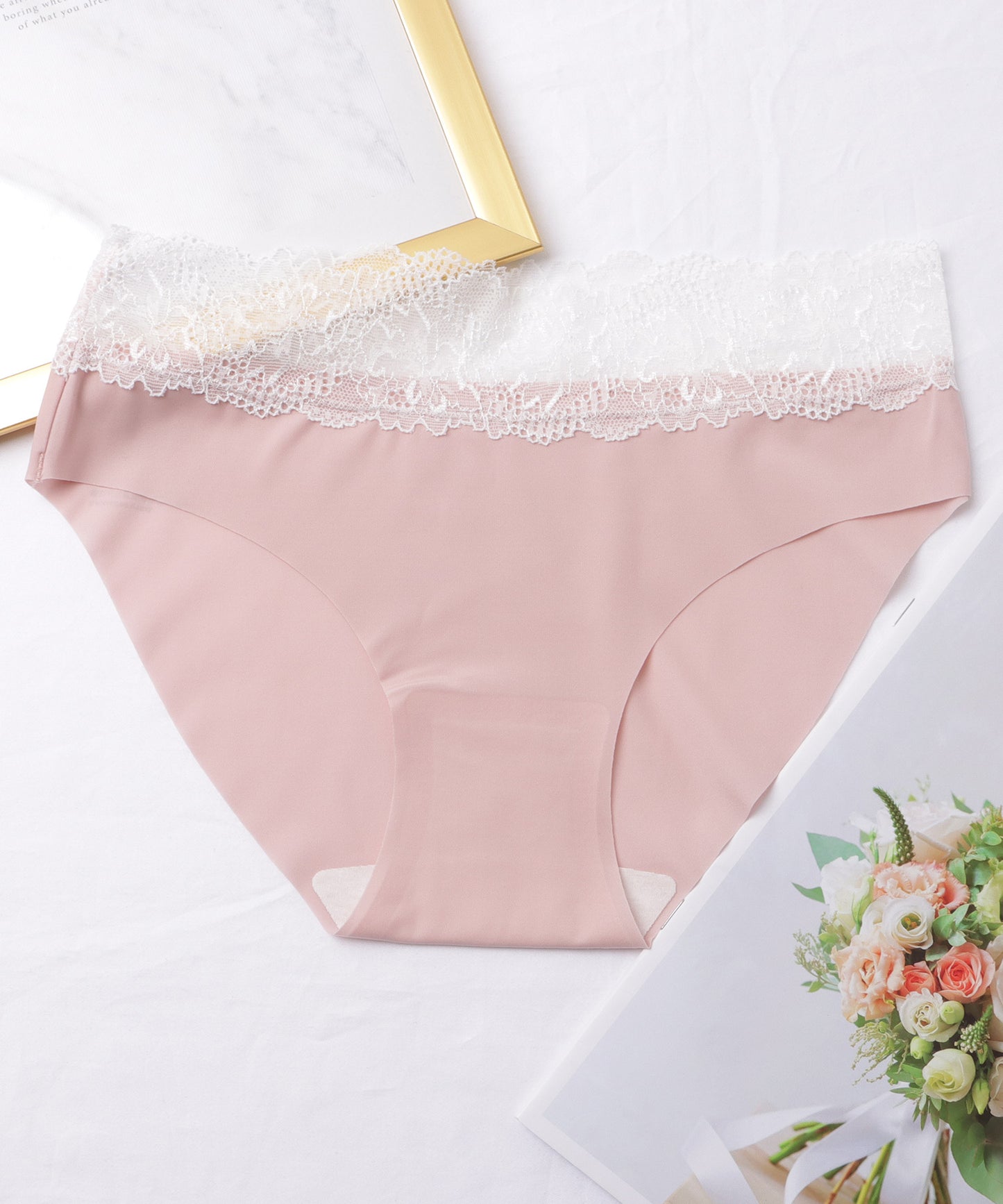 【4枚セット】配色 レース シームレス ローライズ ショーツ