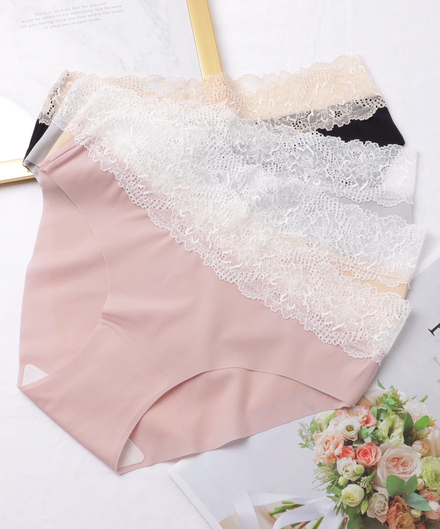 【4枚セット】配色 レース シームレス ローライズ ショーツ
