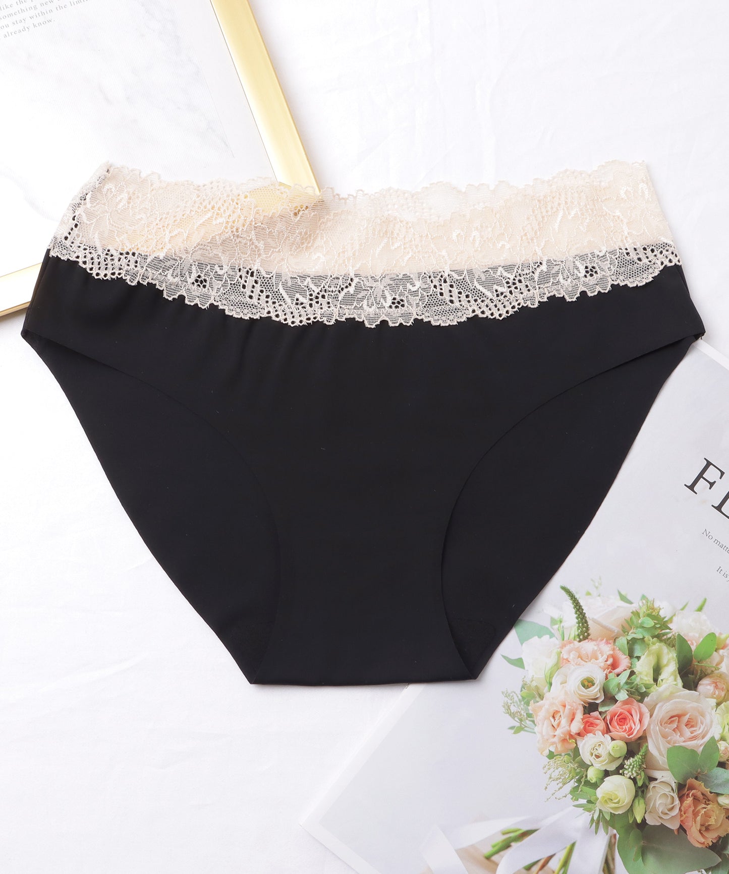 【4枚セット】配色 レース シームレス ローライズ ショーツ