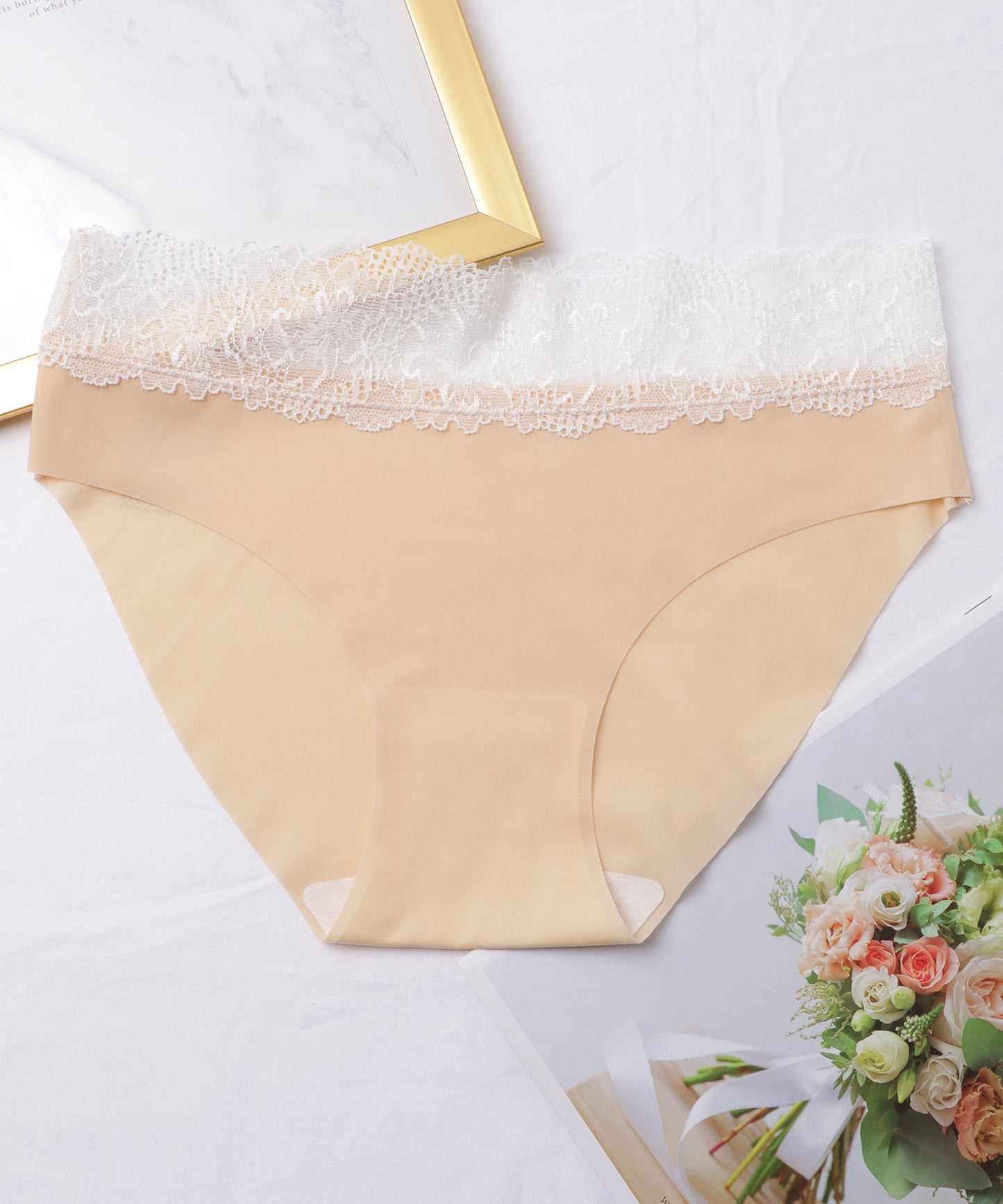 【4枚セット】配色 レース シームレス ローライズ ショーツ