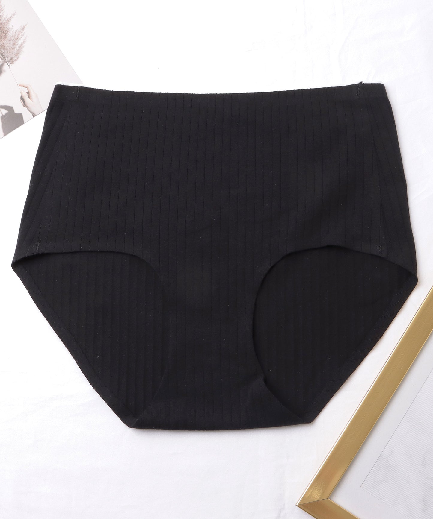 【6枚セット】ハイウエスト リブ ライン ベーシック コットン ショーツ