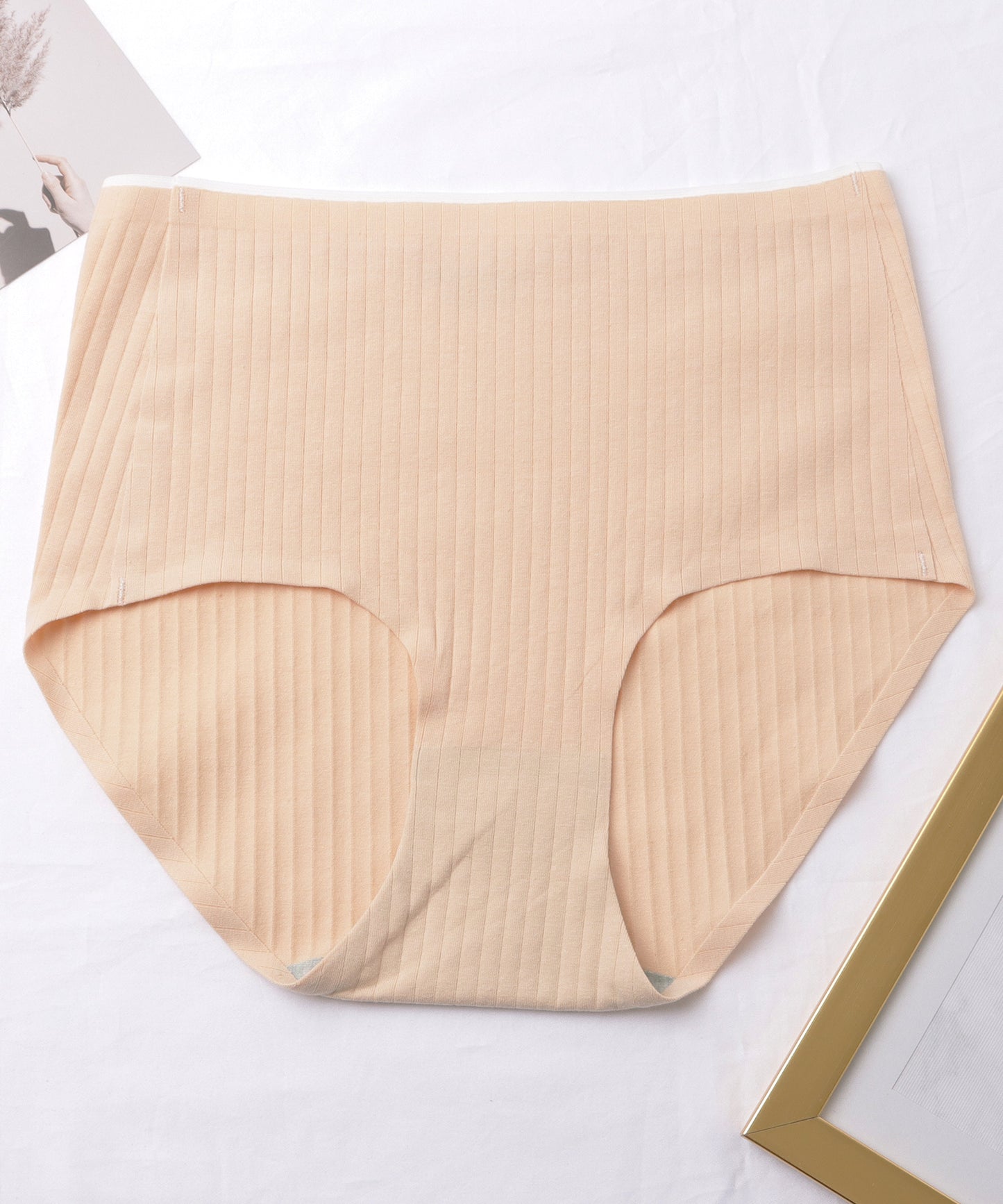 【6枚セット】ハイウエスト リブ ライン ベーシック コットン ショーツ