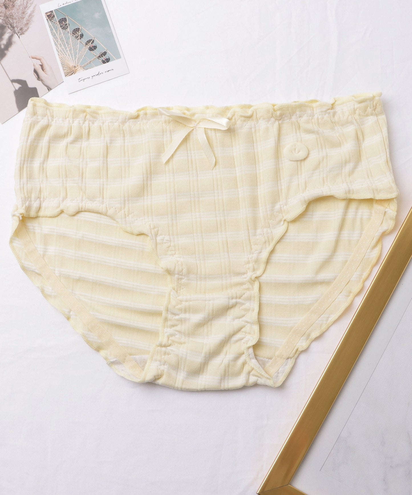 【6枚セット】リボン × ワッペン付き ギャザー バラエティ ショーツ