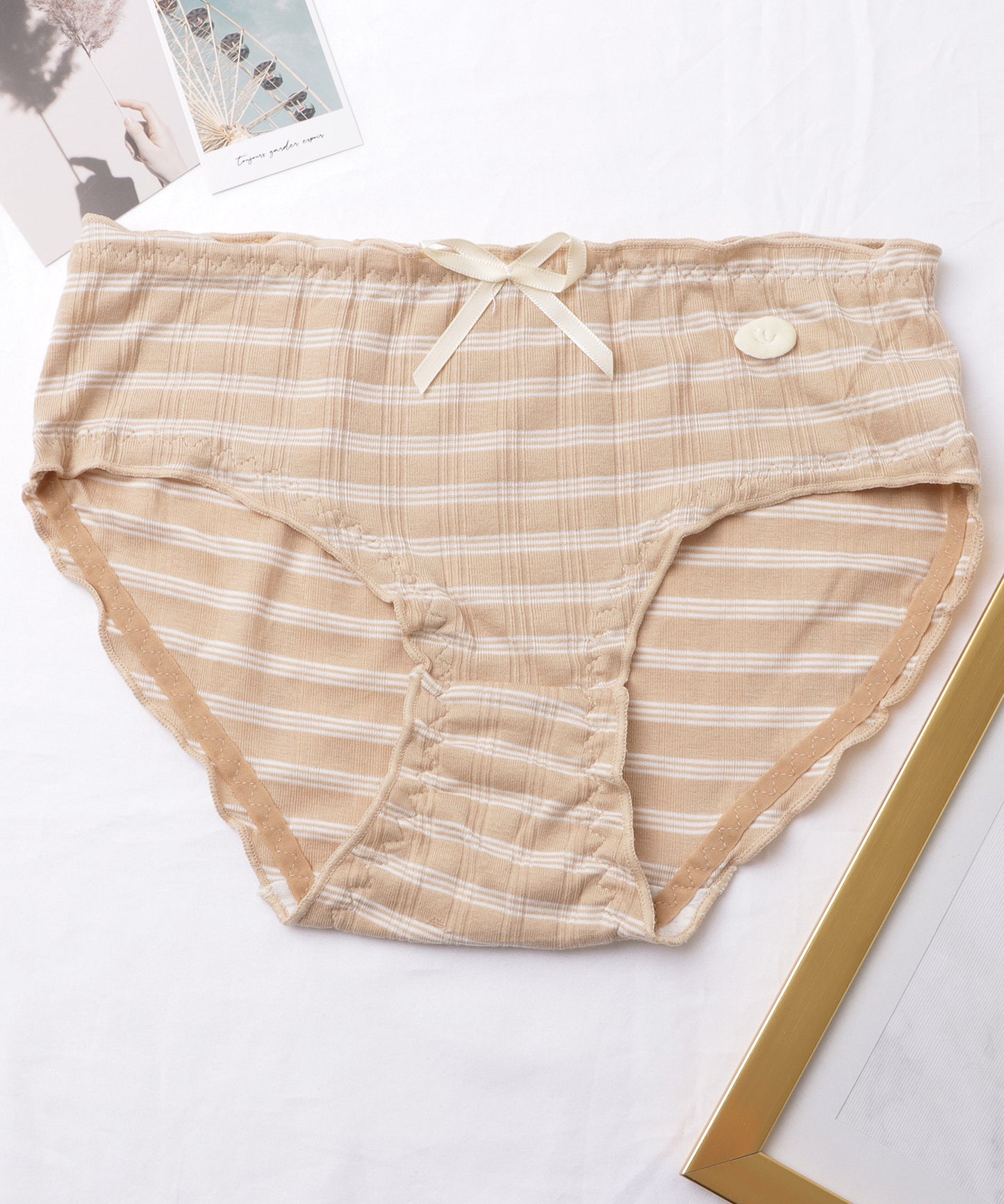 【6枚セット】リボン × ワッペン付き ギャザー バラエティ ショーツ