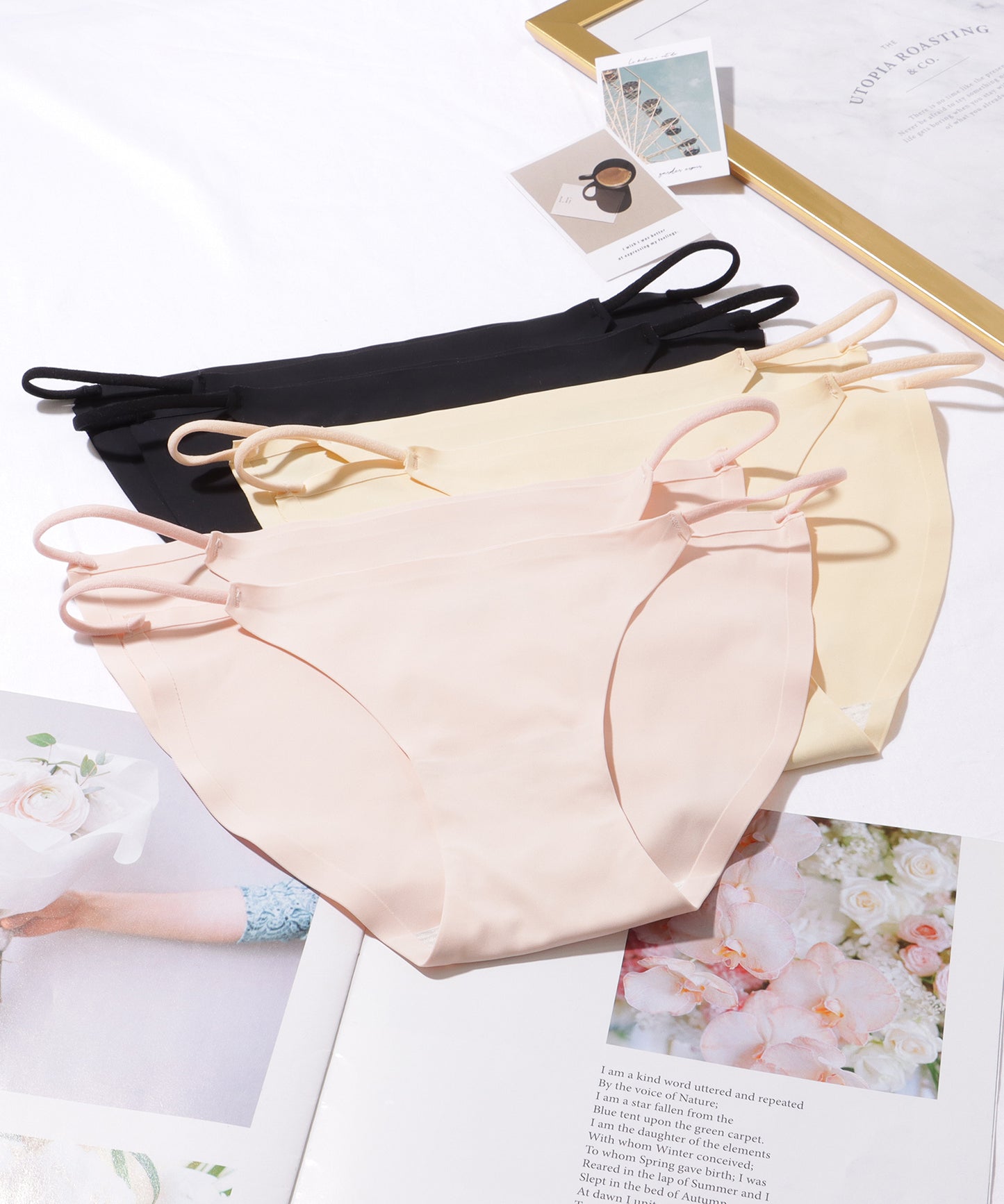 【6枚セット】 ソリッドカラー シームレス サイド ストラップ ショーツ