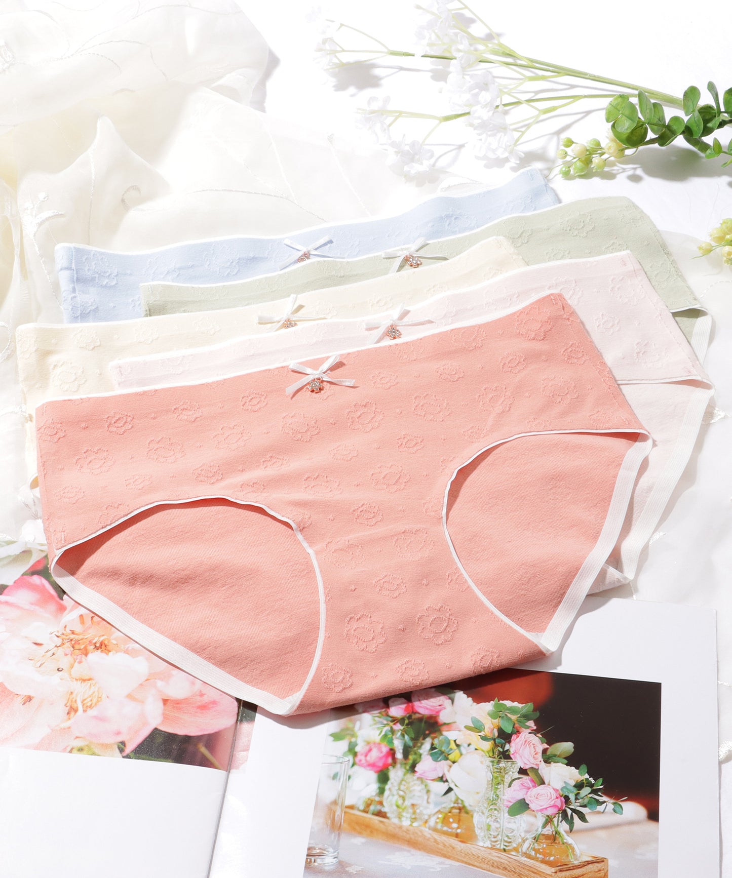 【5枚セット】フラワー ビジュー チャーム付き 花柄 ショーツ