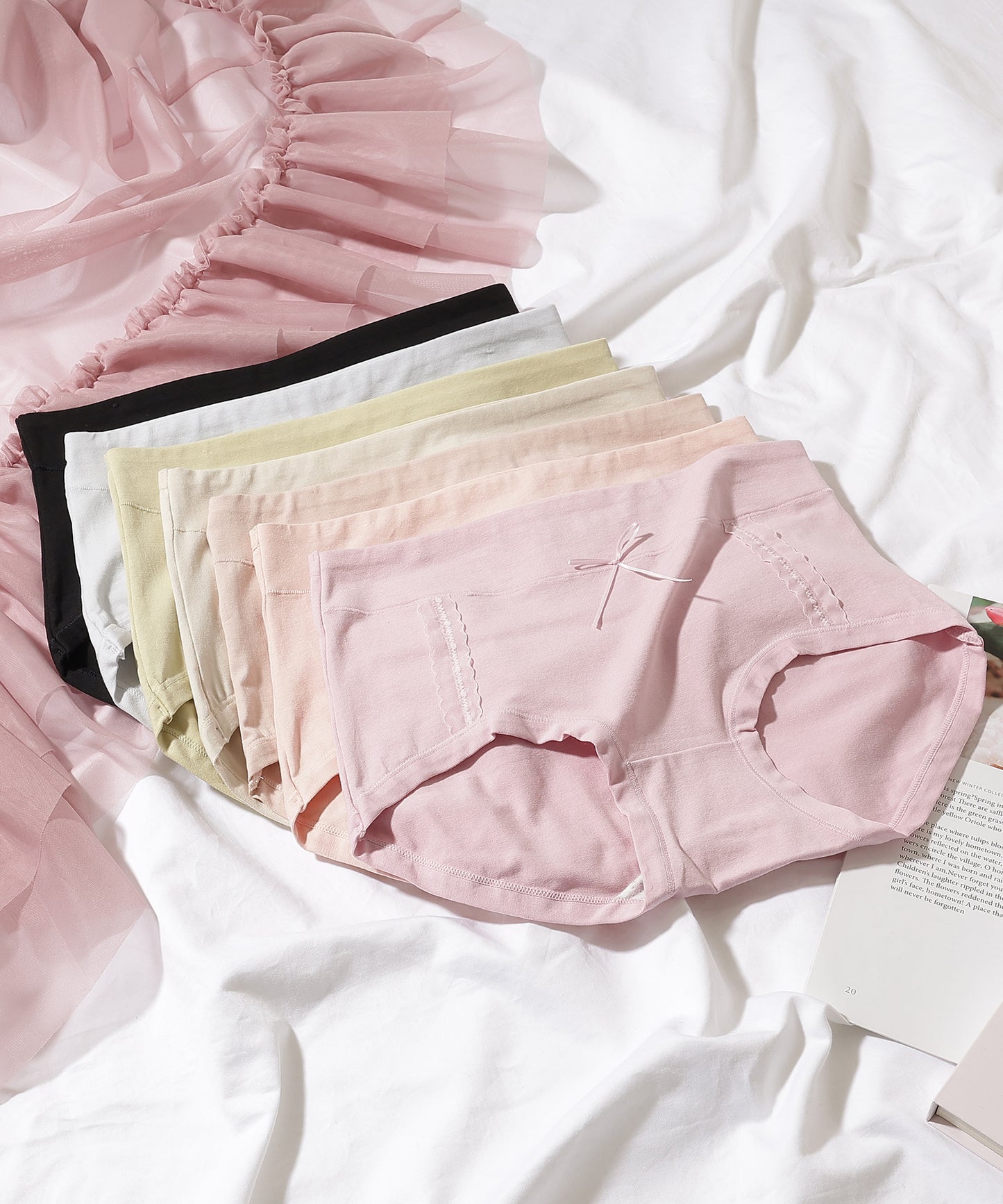 【7枚セット】ソリッドカラー リボン ボーイズレッグ ショーツ