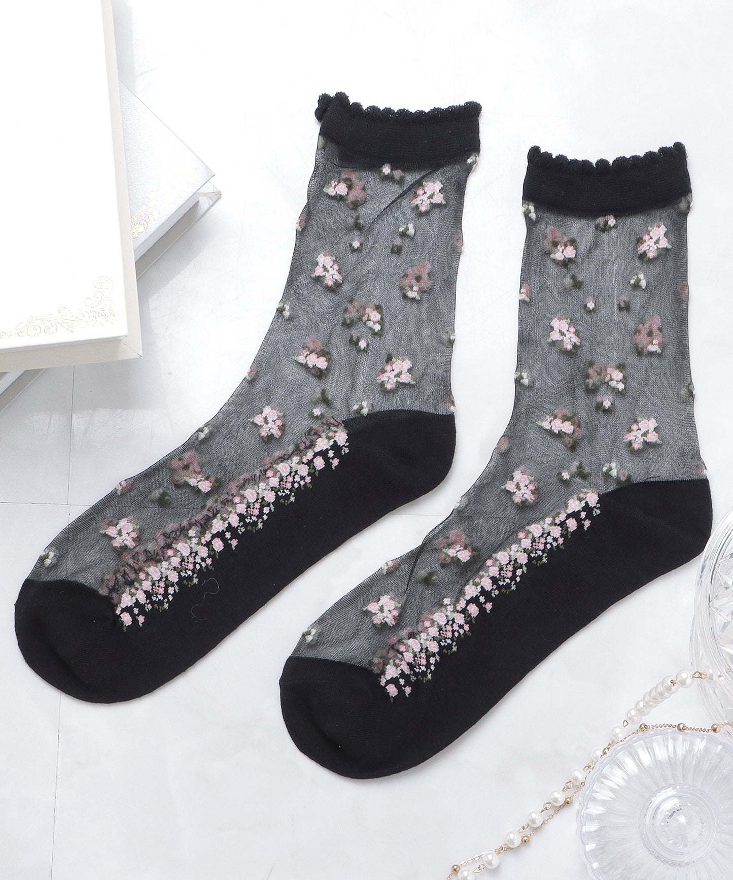 【5色組】 花柄シースルーソックスセット