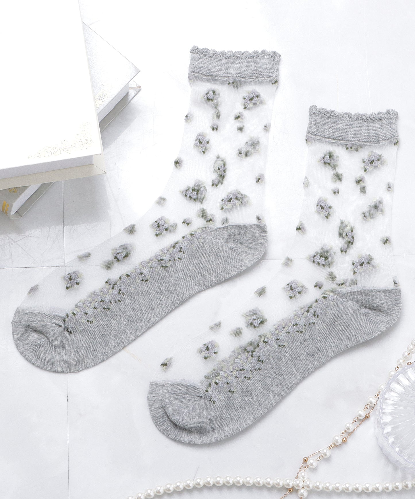【5色組】 花柄シースルーソックスセット
