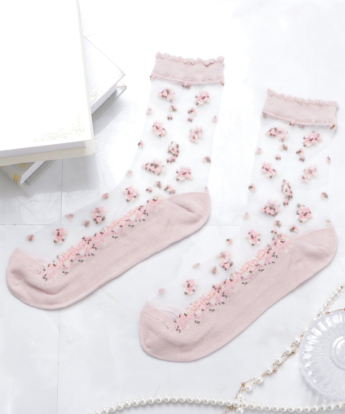 【5色組】 花柄シースルーソックスセット