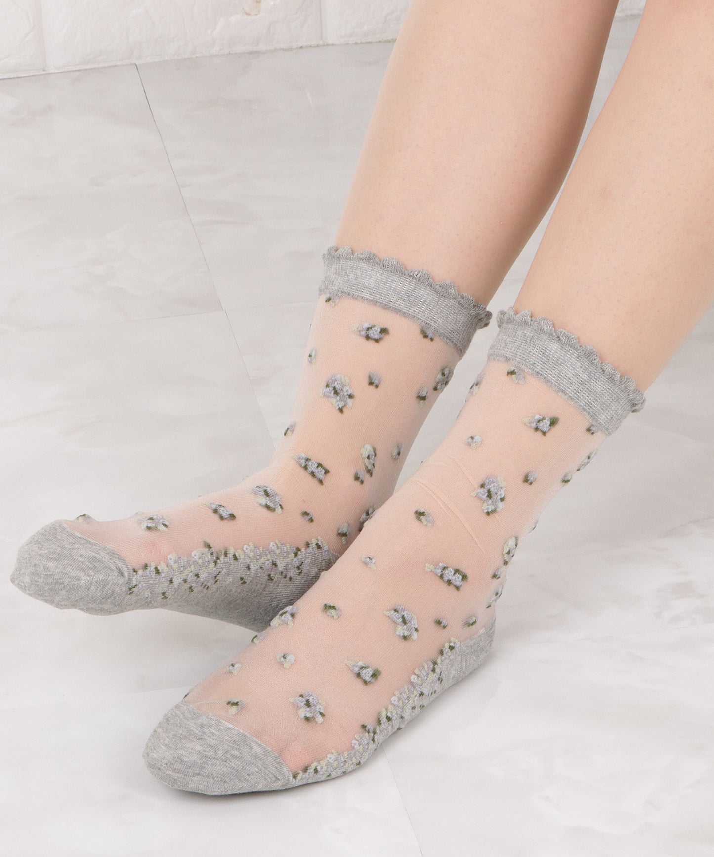 【5色組】 花柄シースルーソックスセット