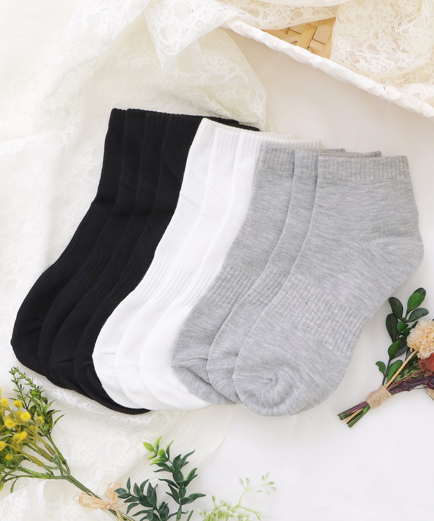 【10足セット】ベーシックコットン無地ショート丈ソックス