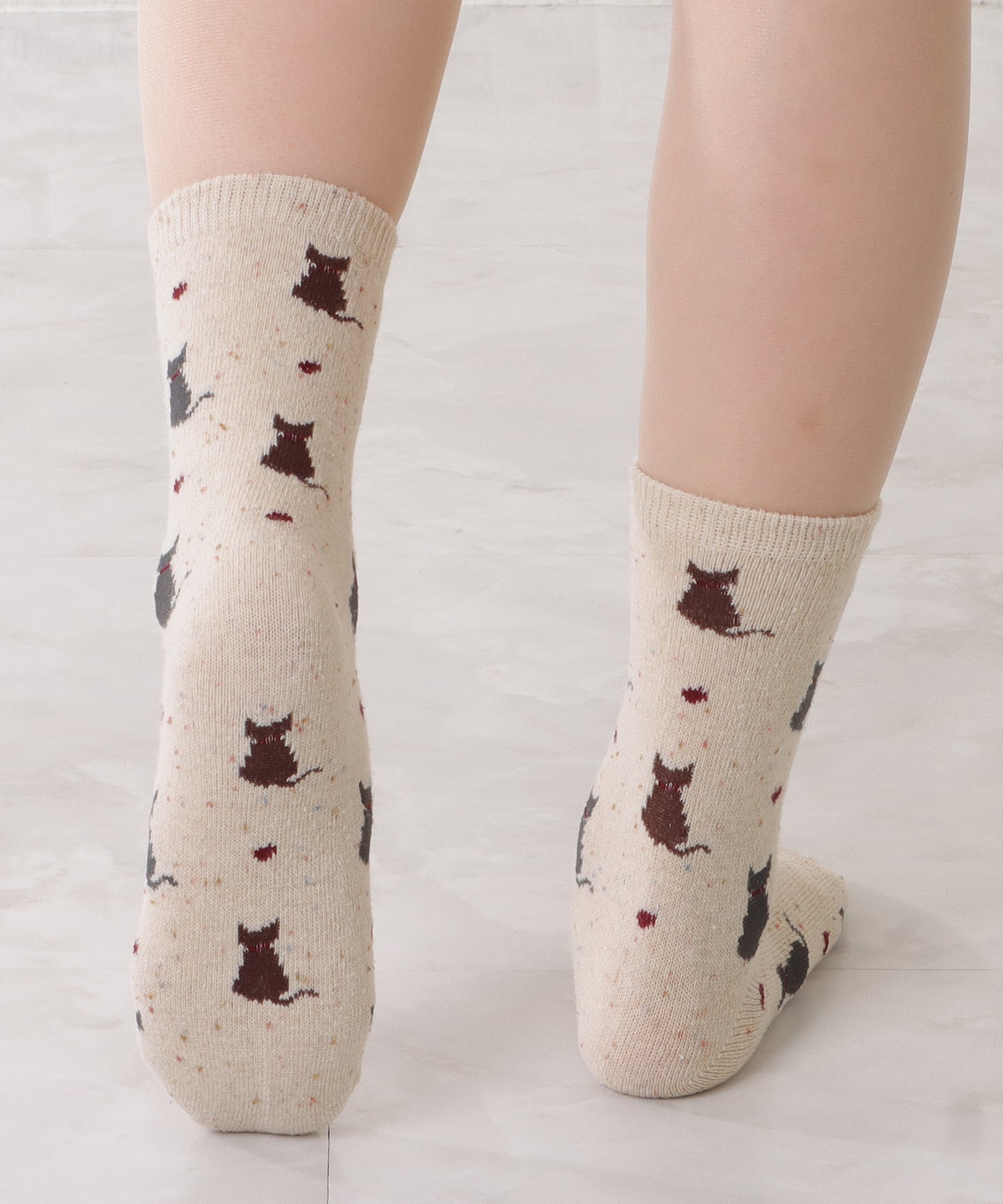 【5足セット】猫柄レトロデザインレギュラー丈ミックスソックス