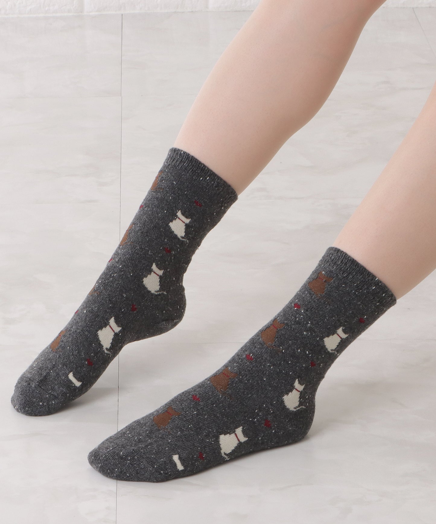【5足セット】猫柄レトロデザインレギュラー丈ミックスソックス