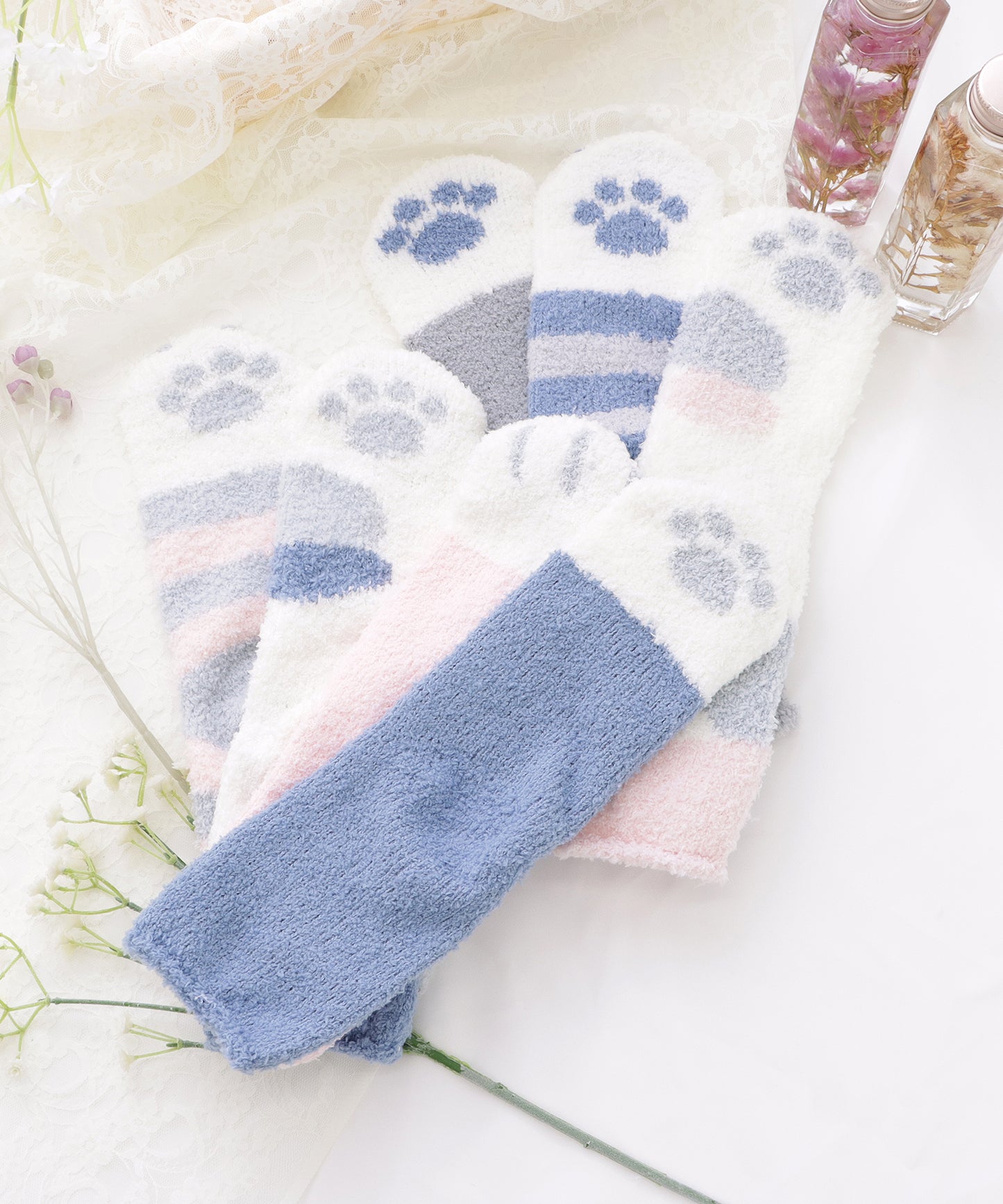 【10足セット】猫足デザインふわもちルームソックス