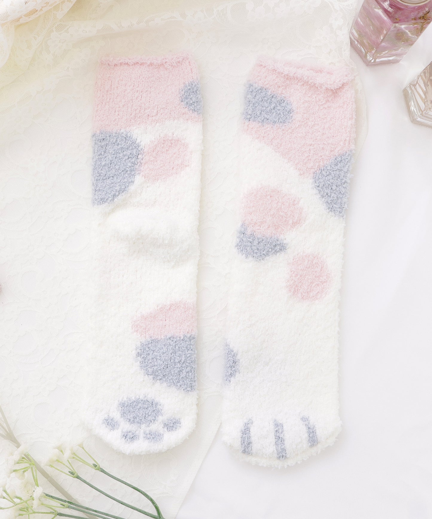 【10足セット】猫足デザインふわもちルームソックス