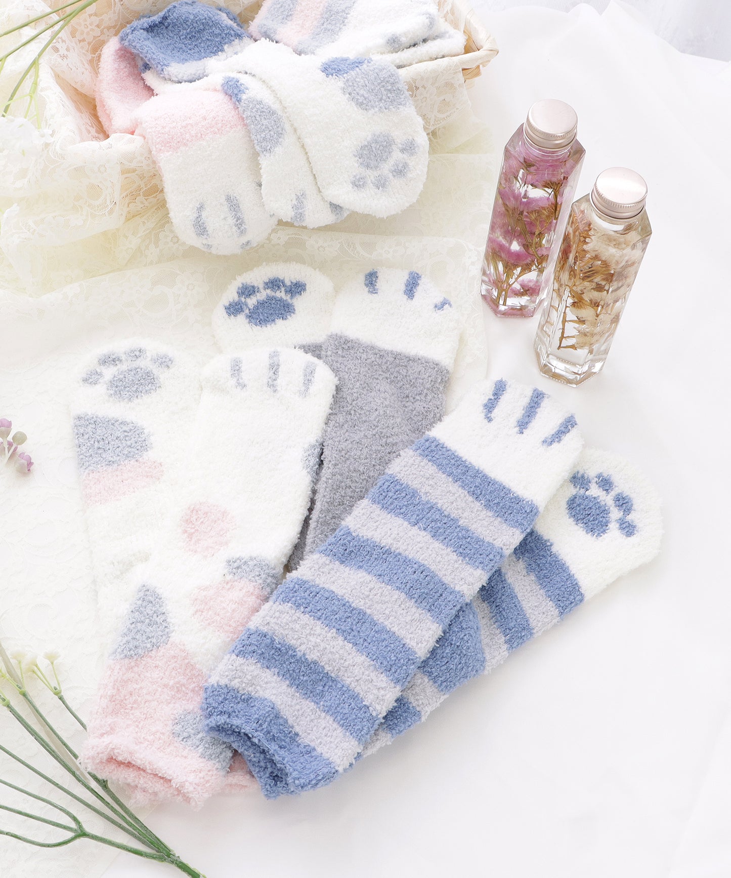 【10足セット】猫足デザインふわもちルームソックス
