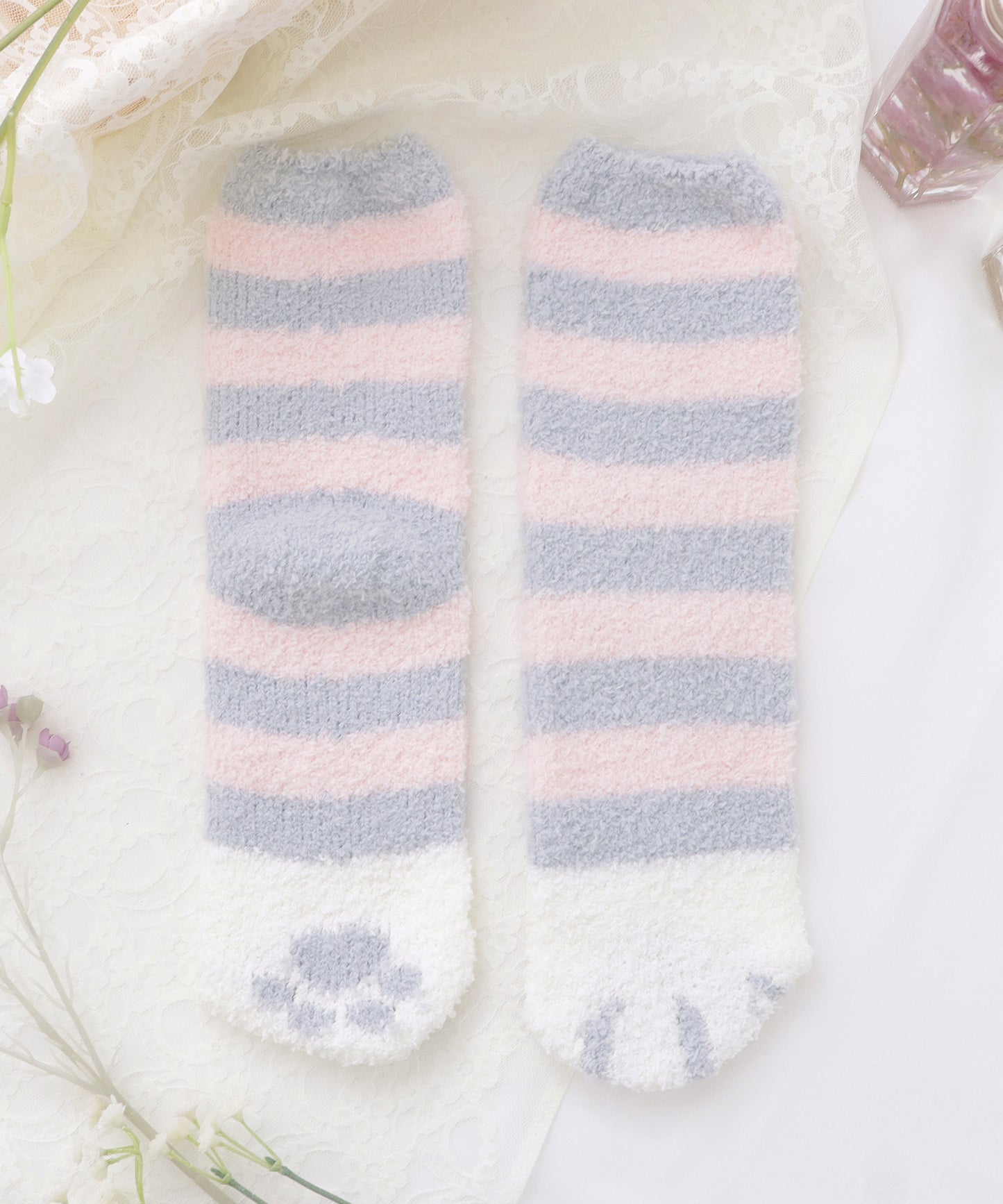 【10足セット】猫足デザインふわもちルームソックス