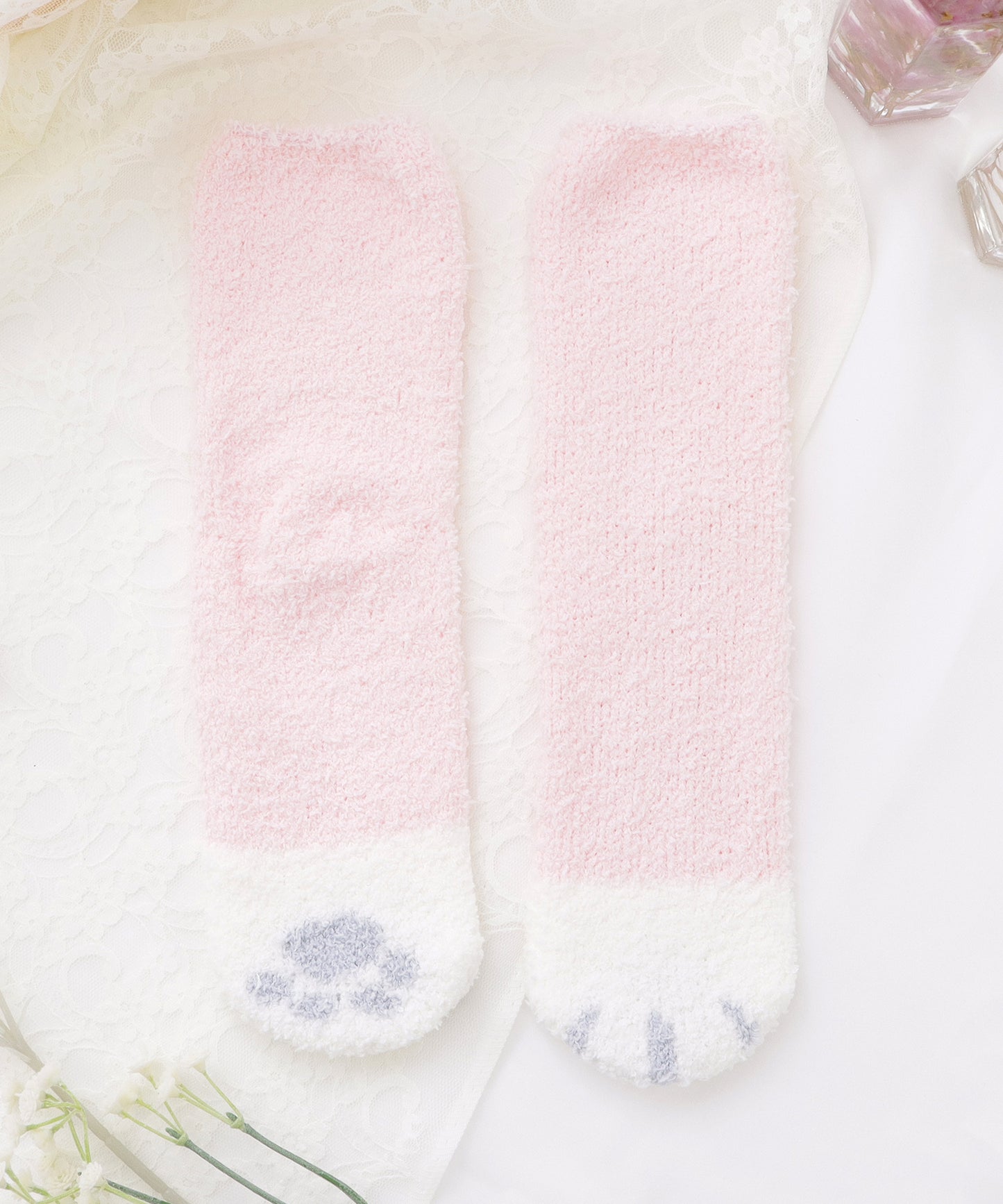 【10足セット】猫足デザインふわもちルームソックス
