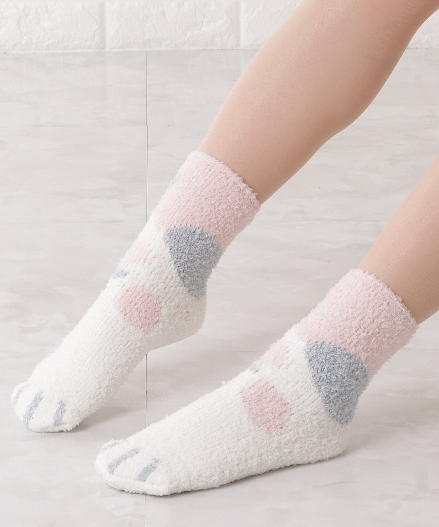 【10足セット】猫足デザインふわもちルームソックス