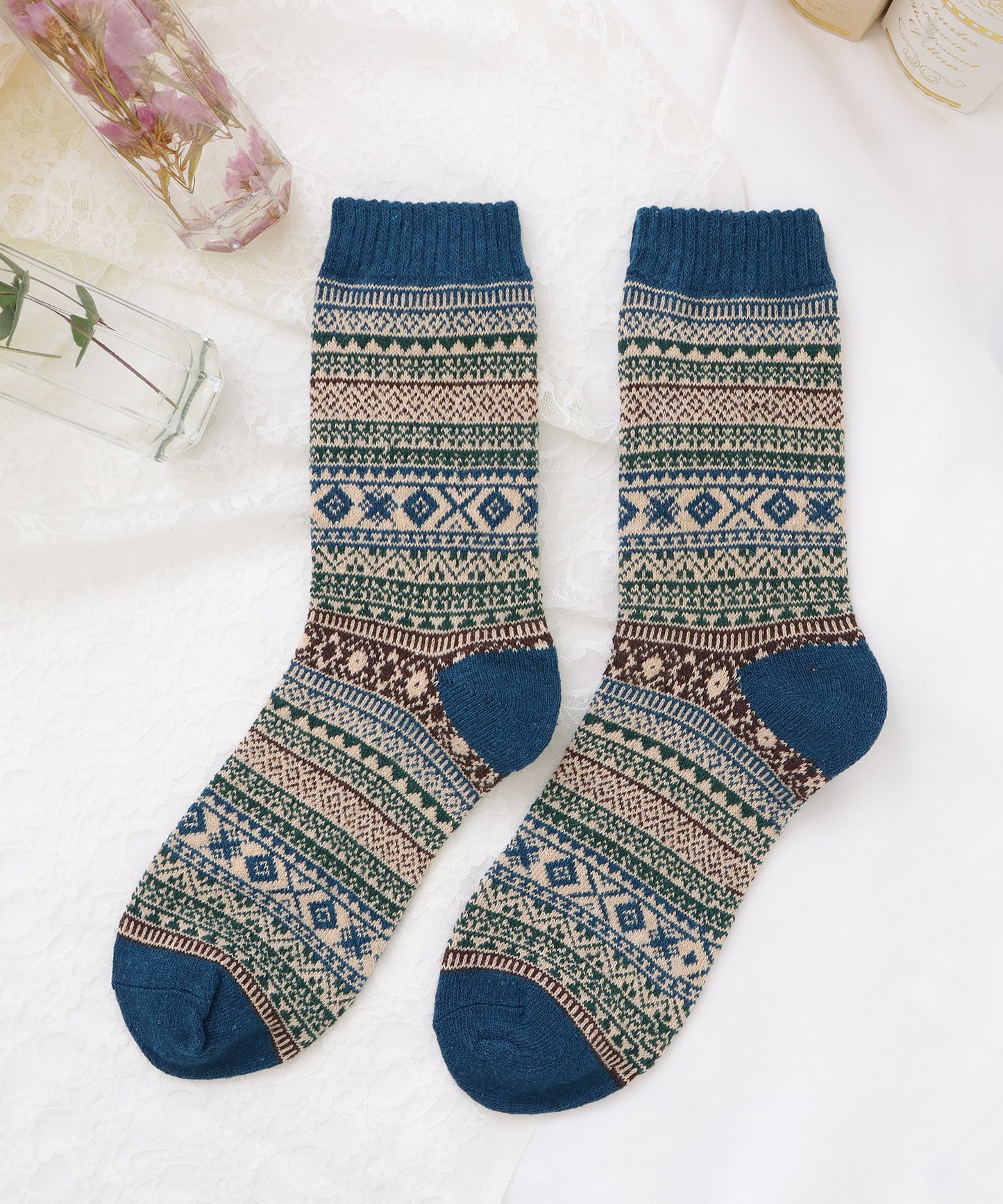 【10足セット】トライバル柄ショート丈カラーソックス