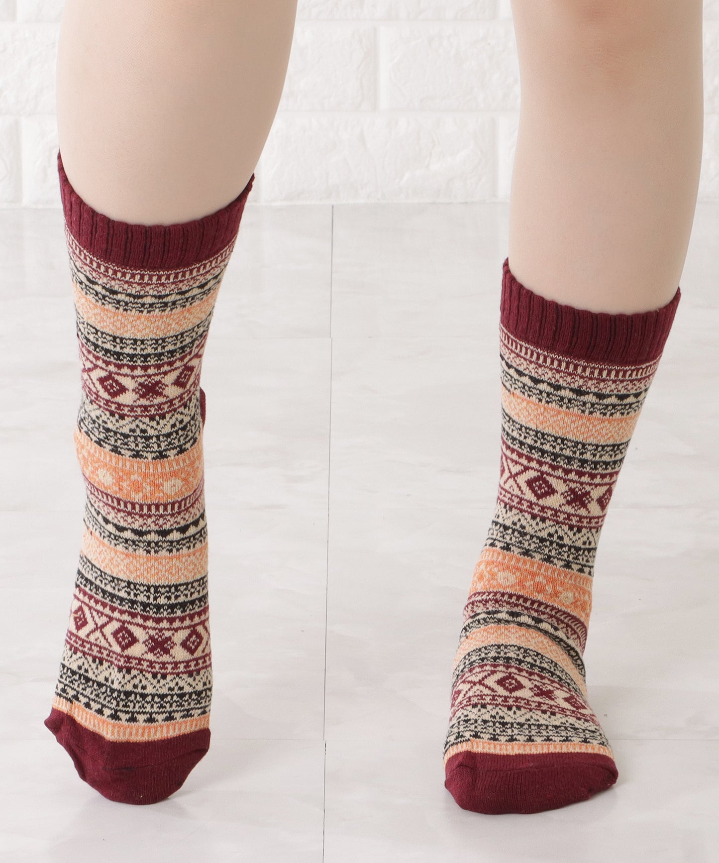 【10足セット】トライバル柄ショート丈カラーソックス