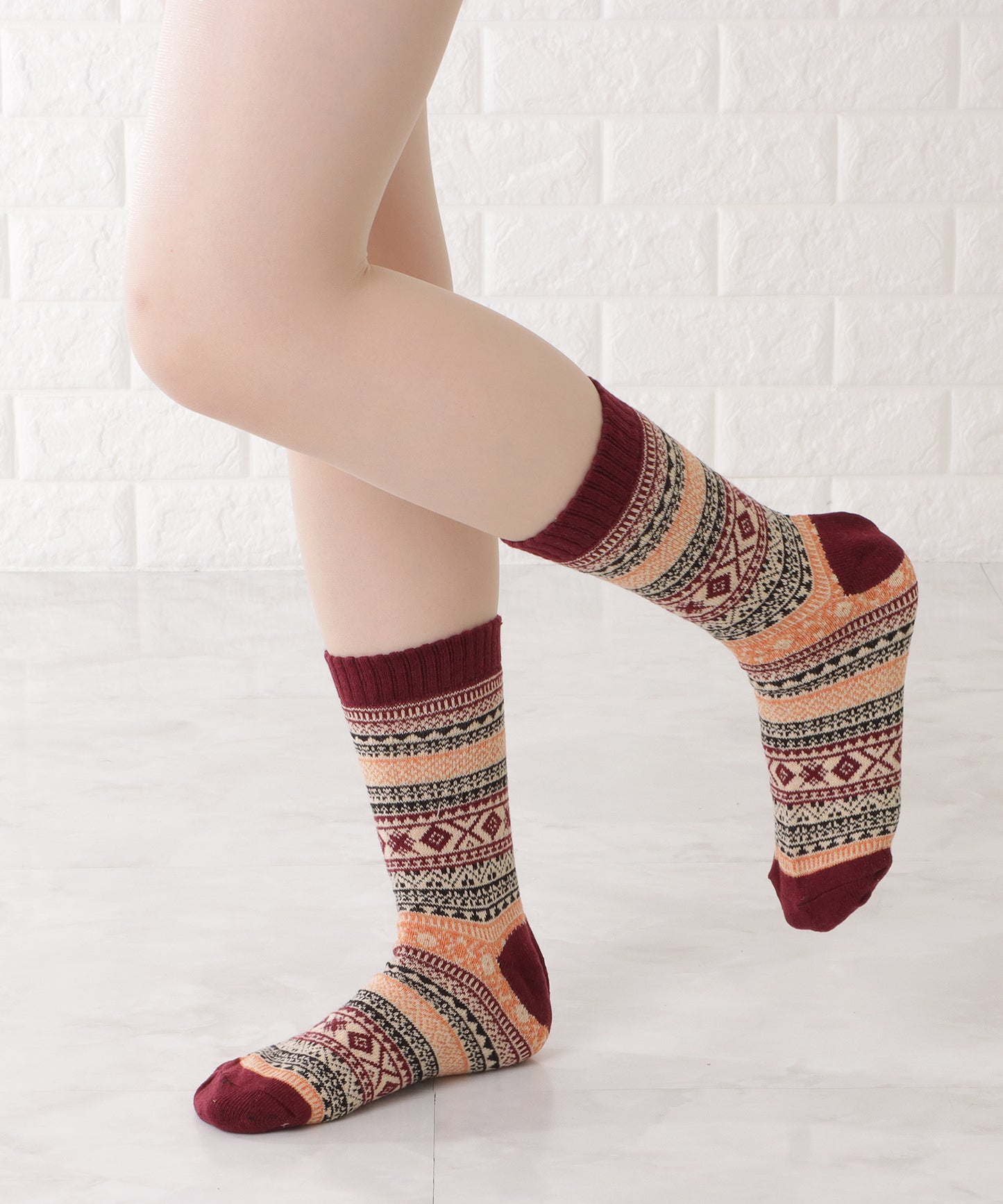 【10足セット】トライバル柄ショート丈カラーソックス