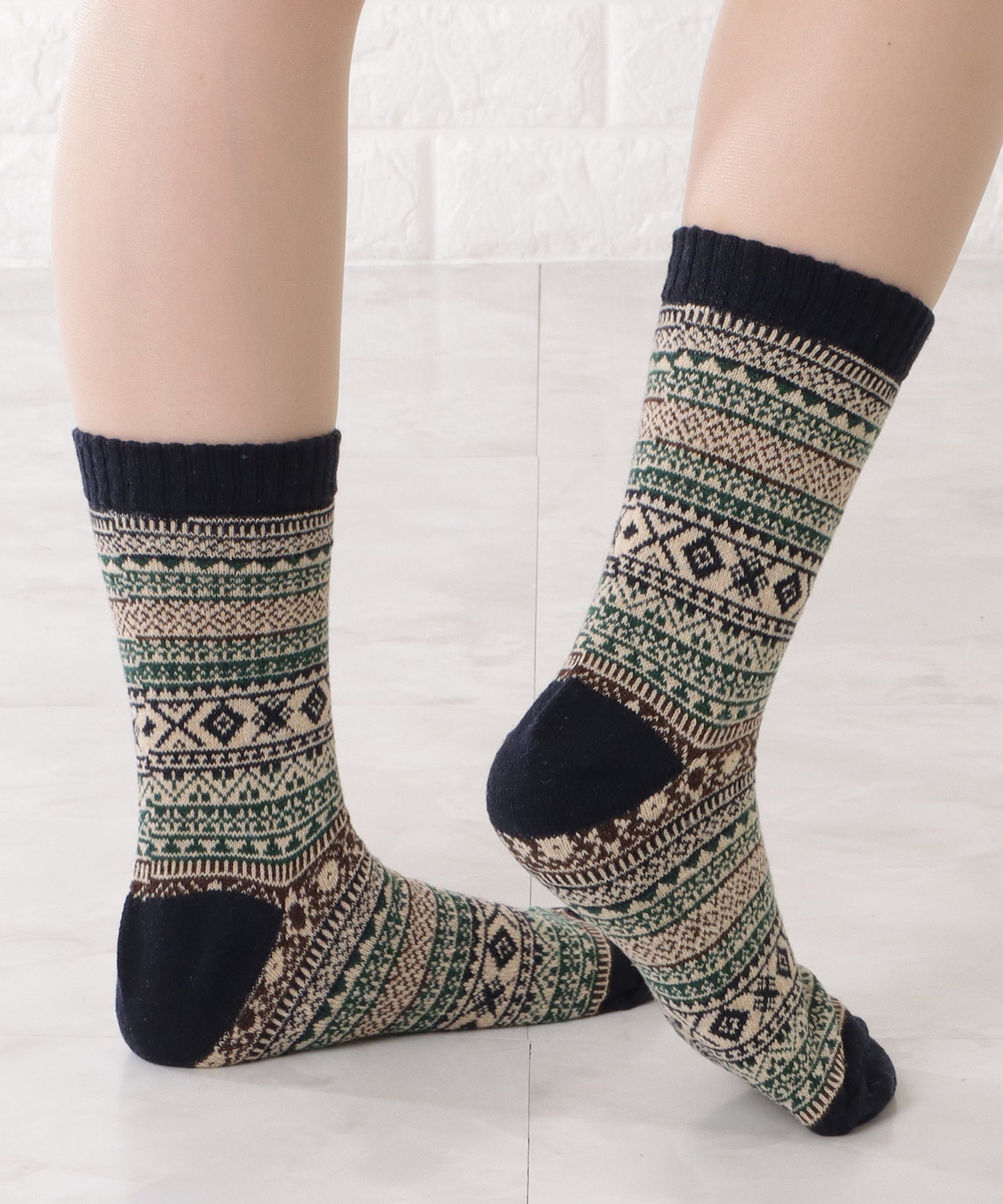 【10足セット】トライバル柄ショート丈カラーソックス