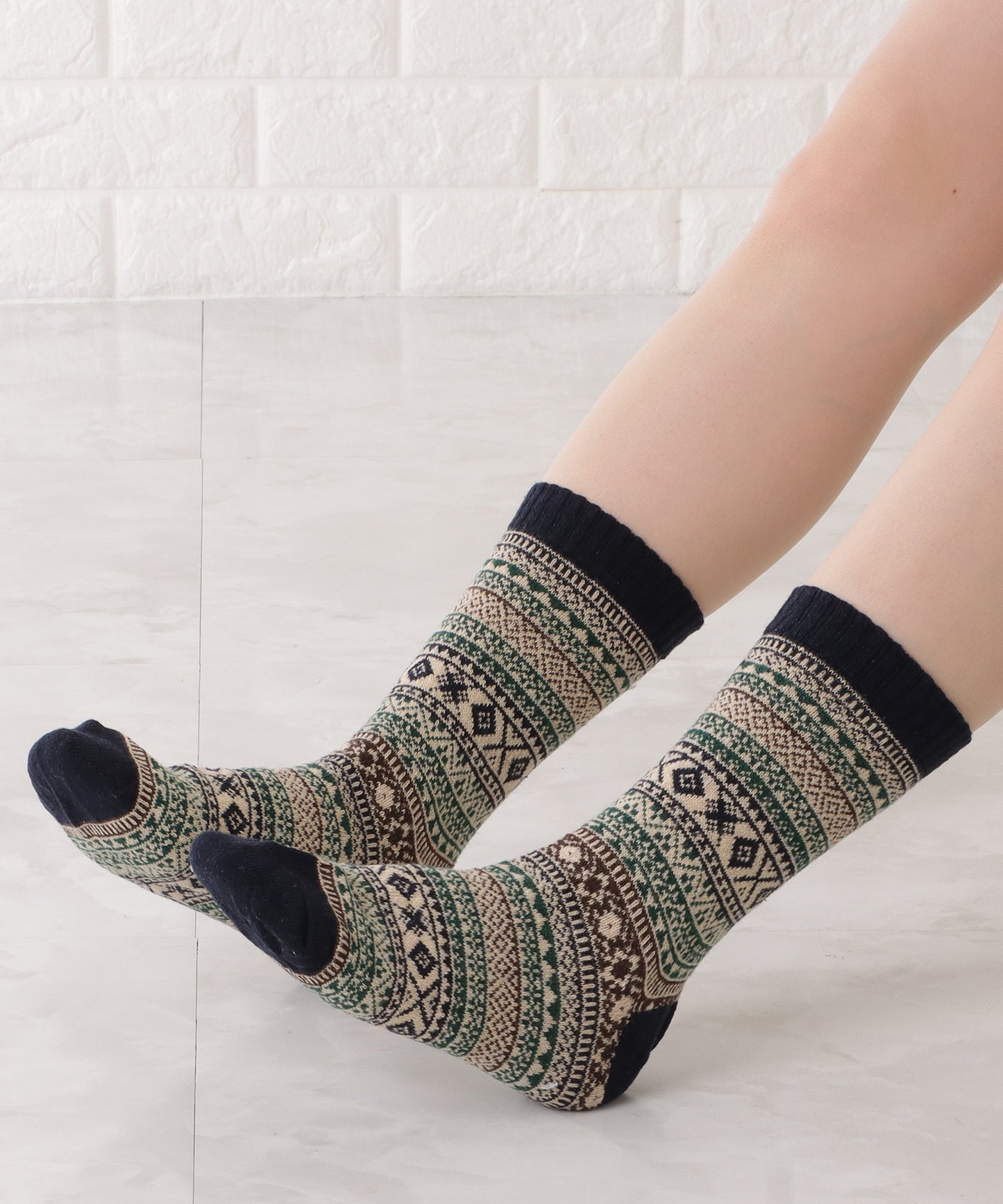 【10足セット】トライバル柄ショート丈カラーソックス