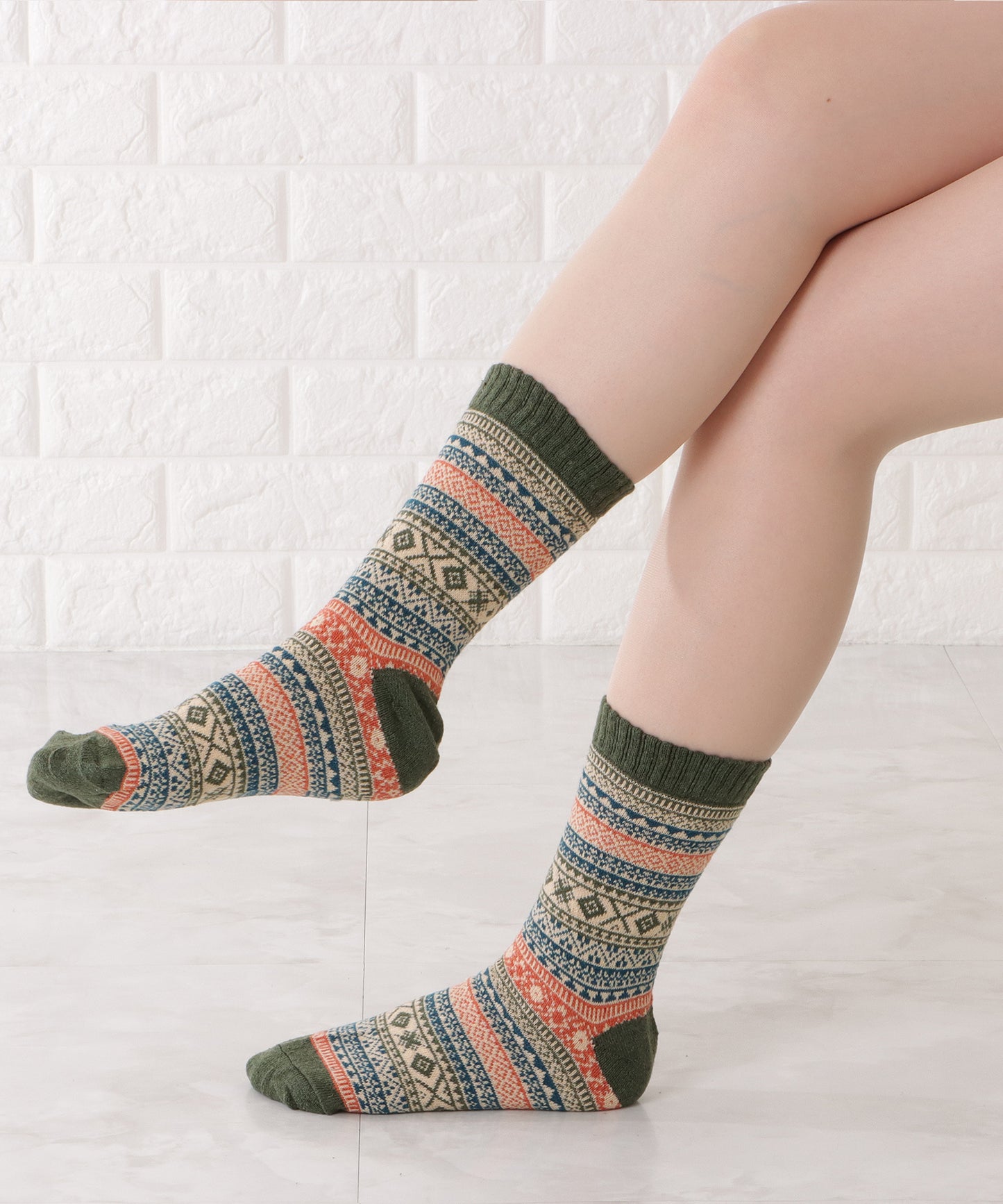 【10足セット】トライバル柄ショート丈カラーソックス